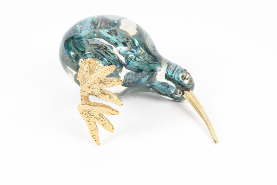 Art Glass Kiwi Bird with Gold Tone Beak and Feet