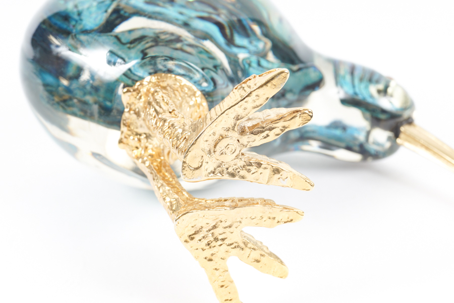 Art Glass Kiwi Bird with Gold Tone Beak and Feet