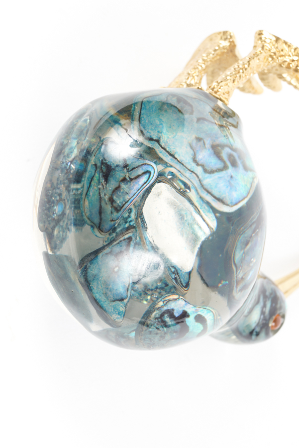 Art Glass Kiwi Bird with Gold Tone Beak and Feet