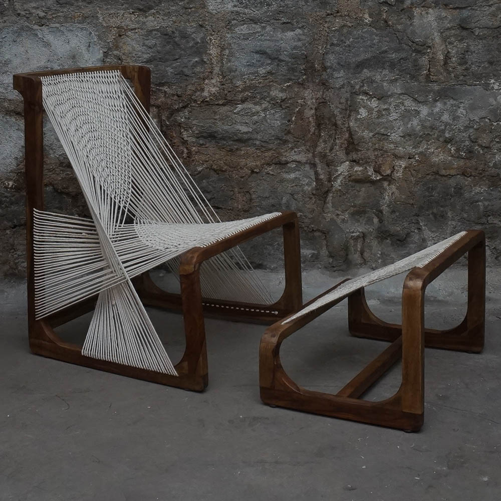 Danish Modern String Chair and Ottoman