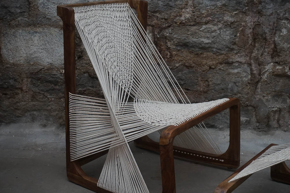 Danish Modern String Chair and Ottoman