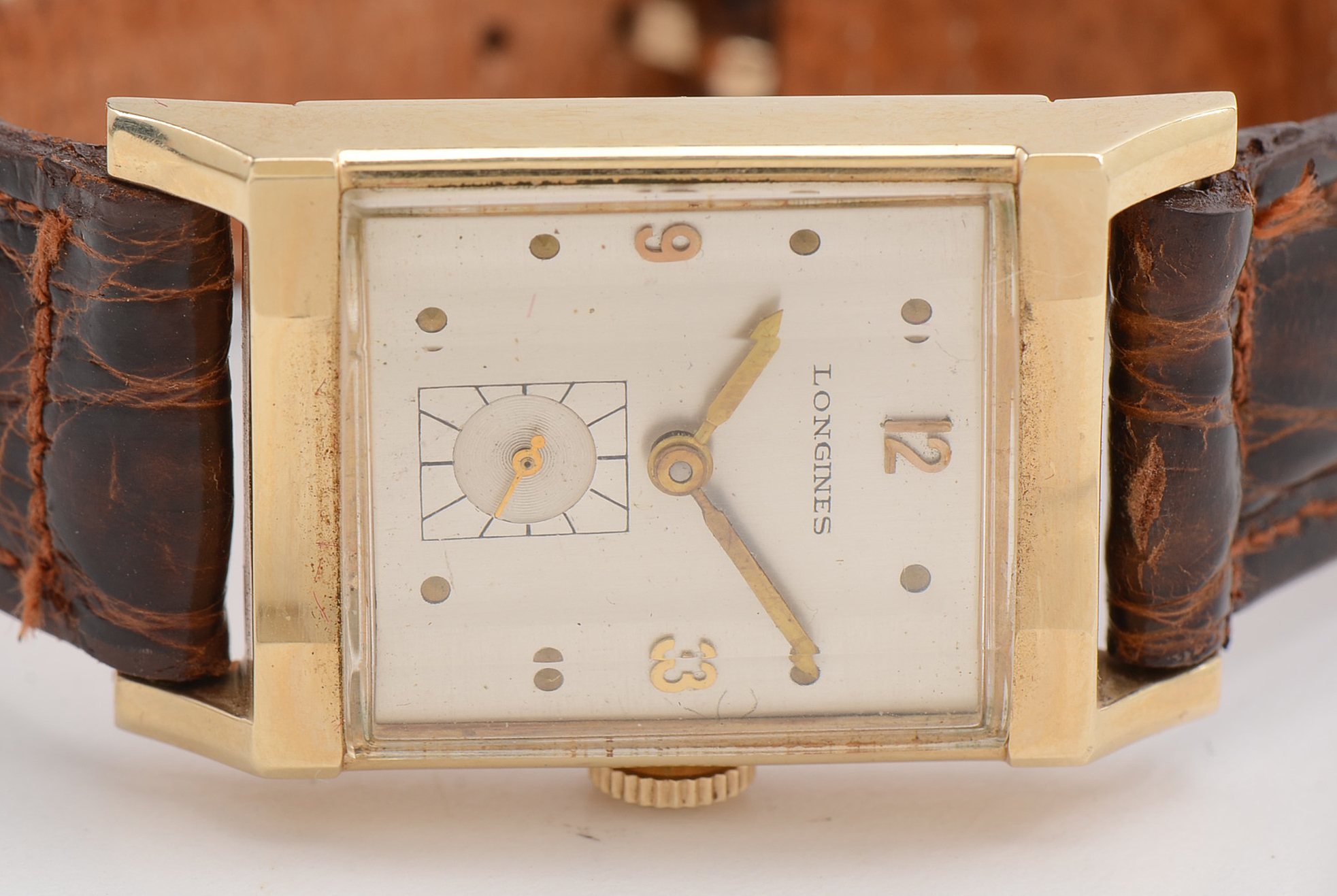 Longines 14K Yellow Gold Tank Style Watch in Original Case with Paperwork