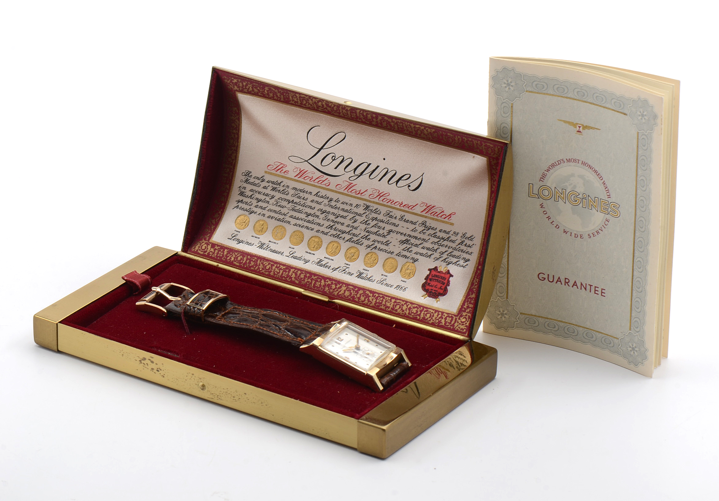 Longines 14K Yellow Gold Tank Style Watch in Original Case with Paperwork