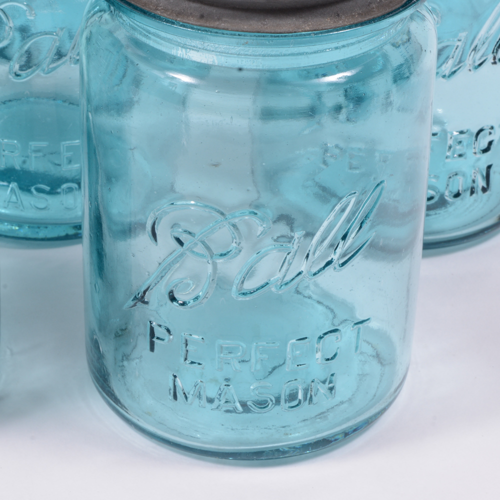Blue Vintage "Ball" Mason Jars With Zinc Lids