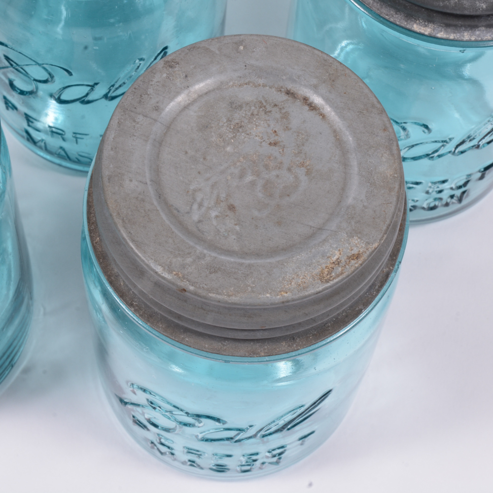 Blue Vintage "Ball" Mason Jars With Zinc Lids