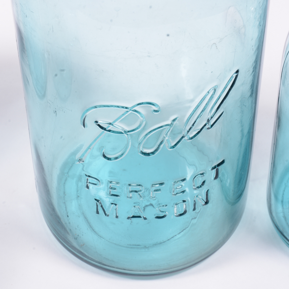 Blue Vintage "Ball" Mason Jars With Zinc Lids