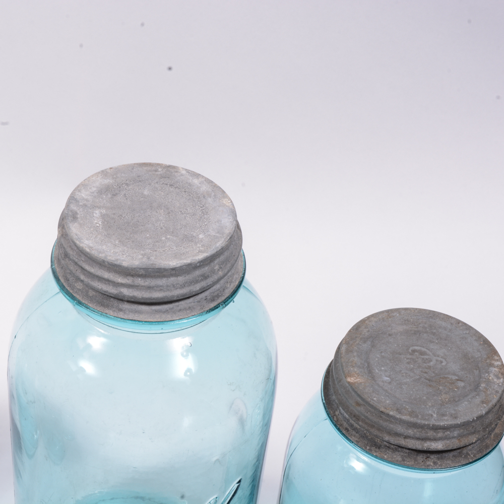 Blue Vintage "Ball" Mason Jars With Zinc Lids