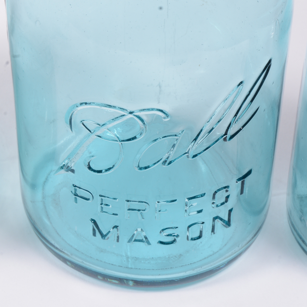 Blue Vintage "Ball" Mason Jars With Zinc Lids
