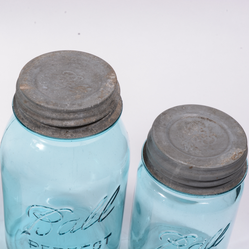 Blue Vintage "Ball" Mason Jars With Zinc Lids