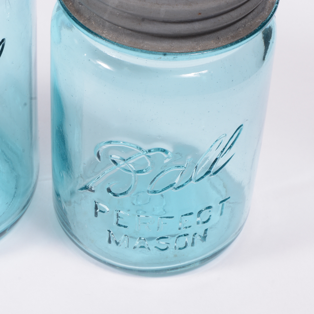 Blue Vintage "Ball" Mason Jars With Zinc Lids