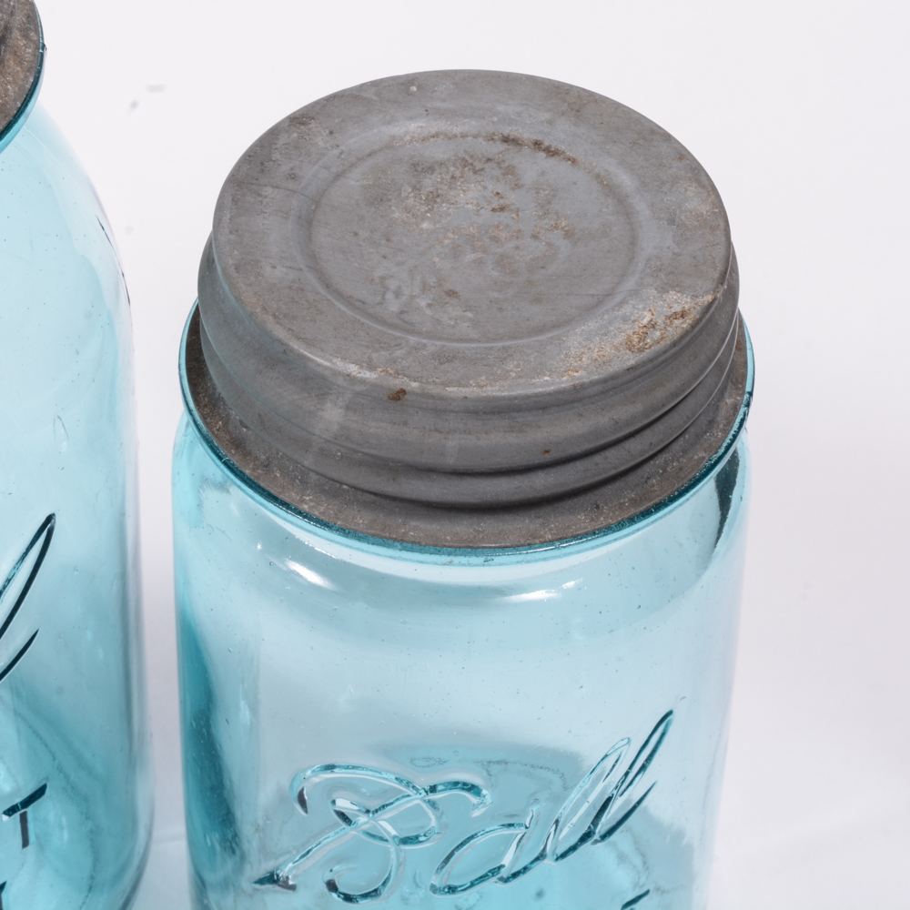 Blue Vintage "Ball" Mason Jars With Zinc Lids