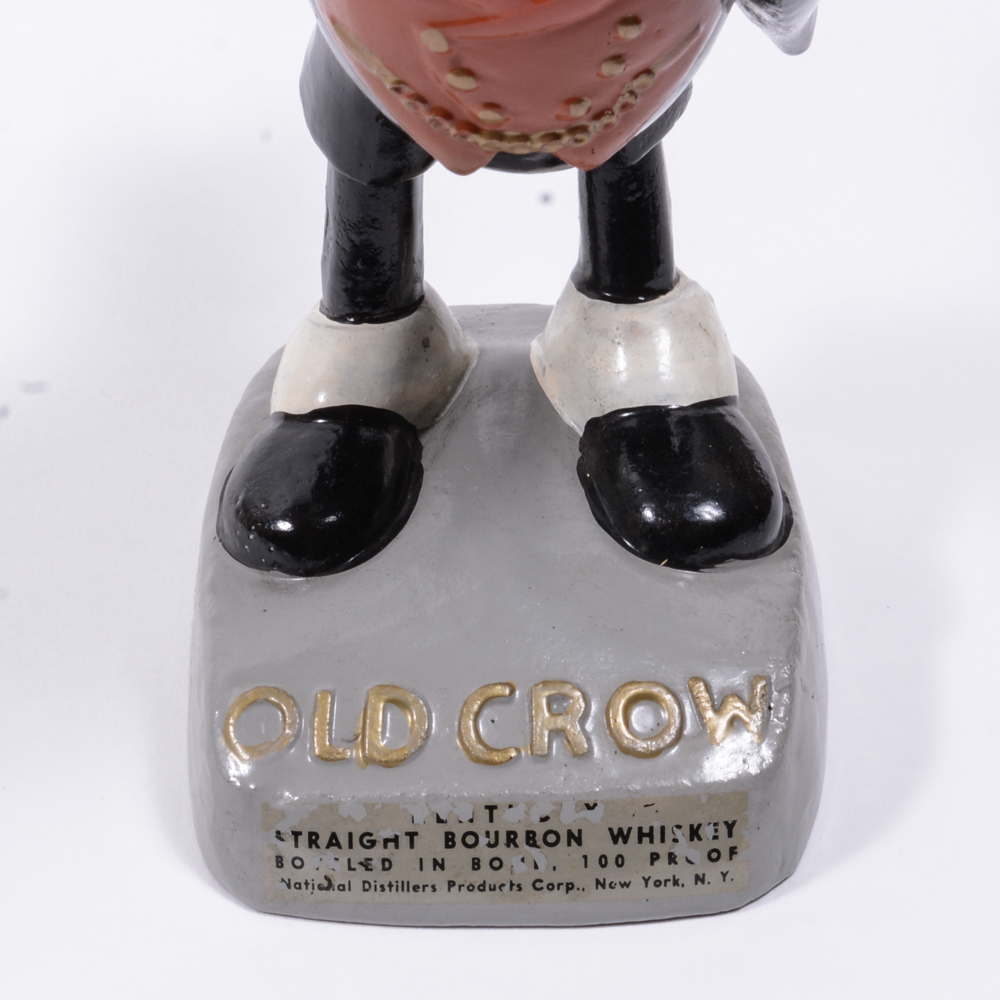 Vintage Old Crow Whiskey Bottles And Logo Figurine