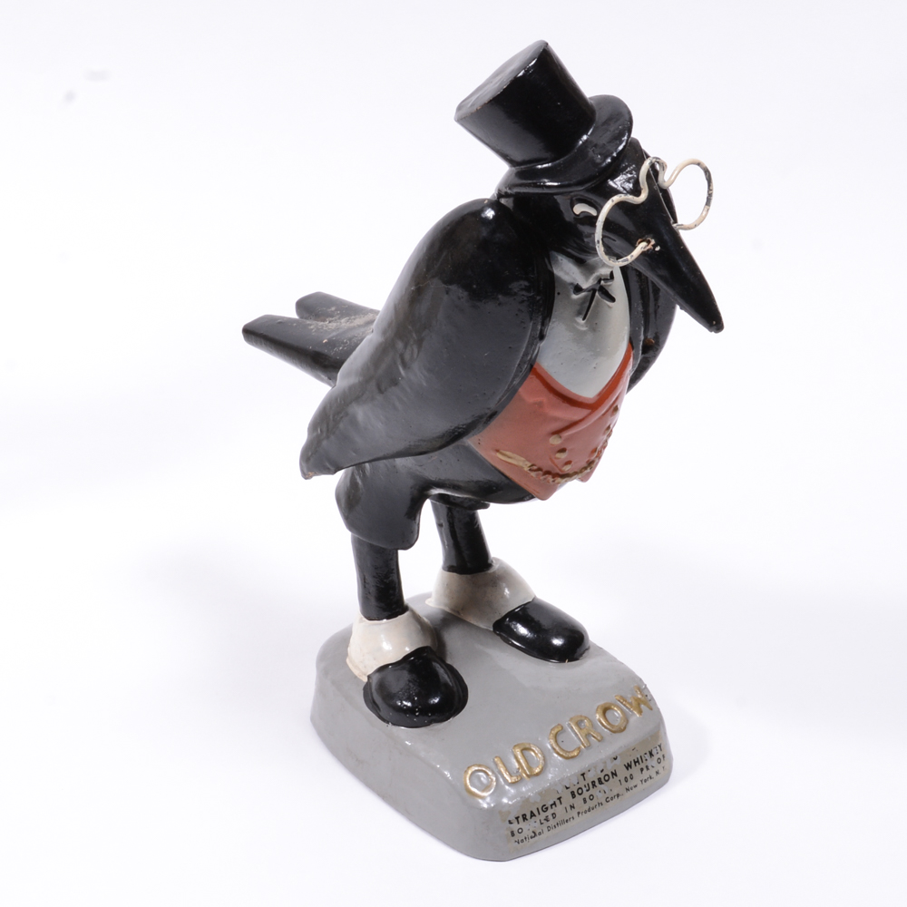 Vintage Old Crow Whiskey Bottles And Logo Figurine