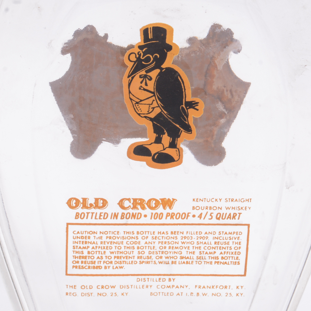 Vintage Old Crow Whiskey Bottles And Logo Figurine