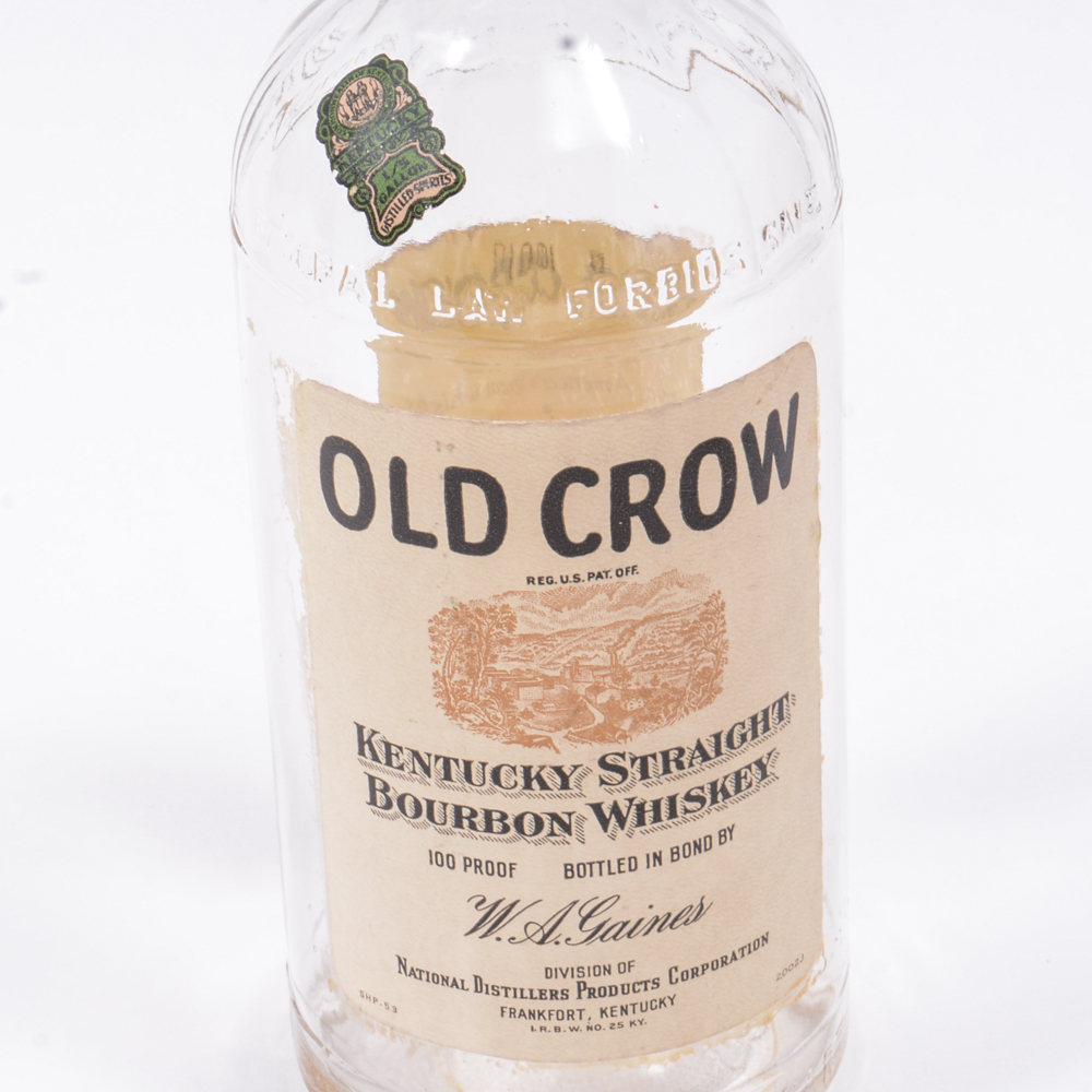Vintage Old Crow Whiskey Bottles And Logo Figurine