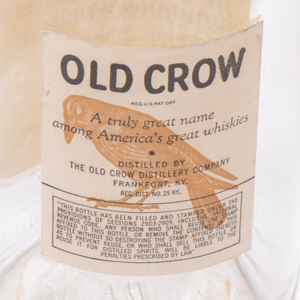 Vintage Old Crow Whiskey Bottles And Logo Figurine