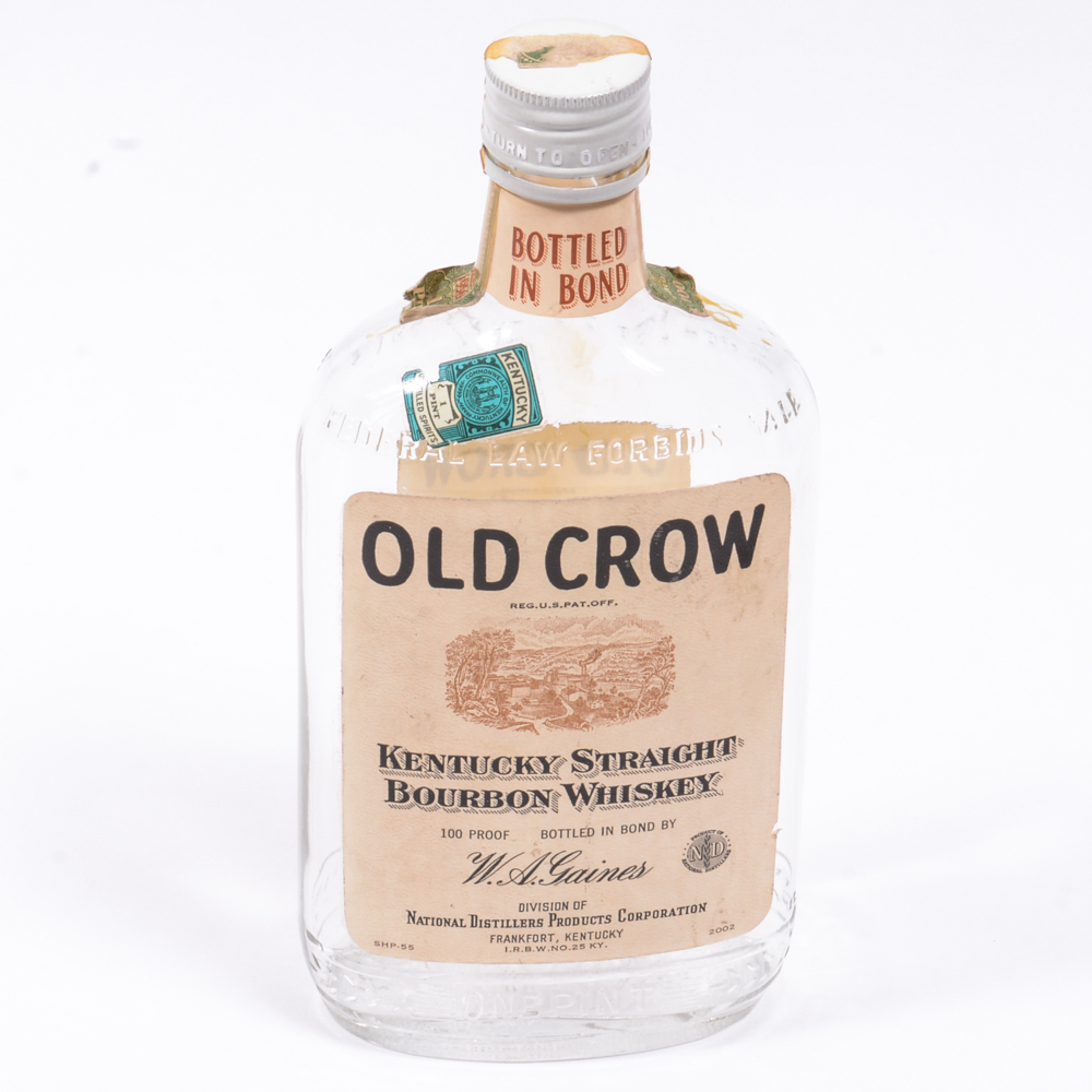 Vintage Old Crow Whiskey Bottles And Logo Figurine