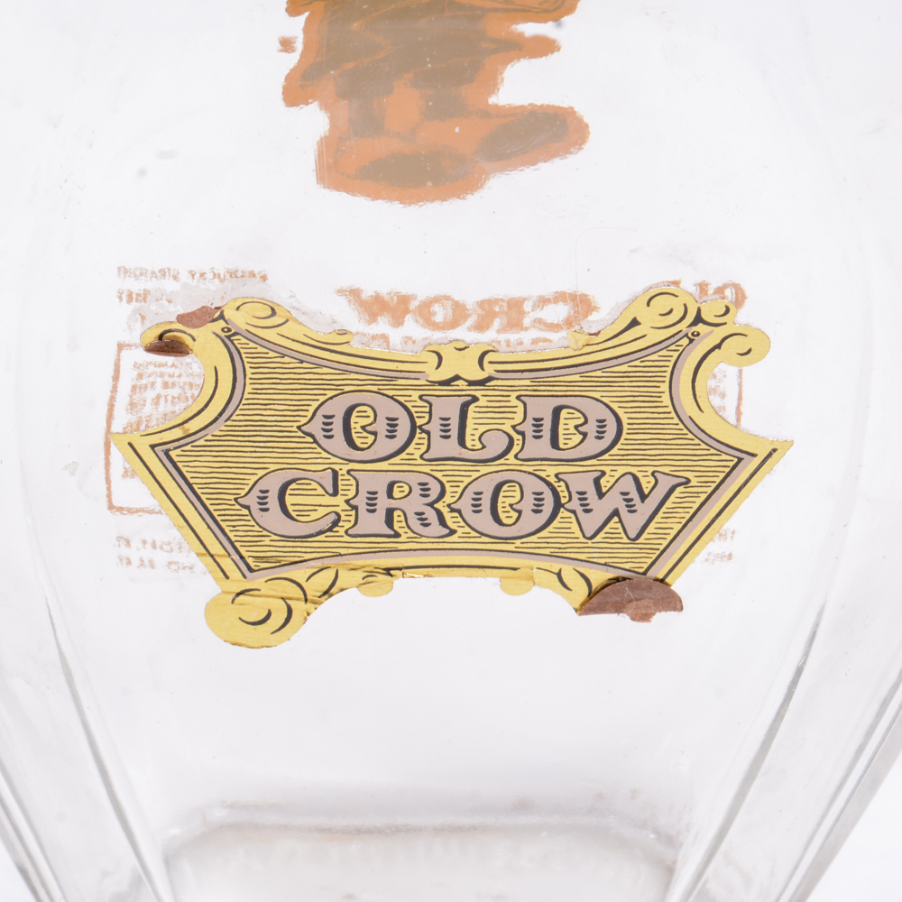 Vintage Old Crow Whiskey Bottles And Logo Figurine