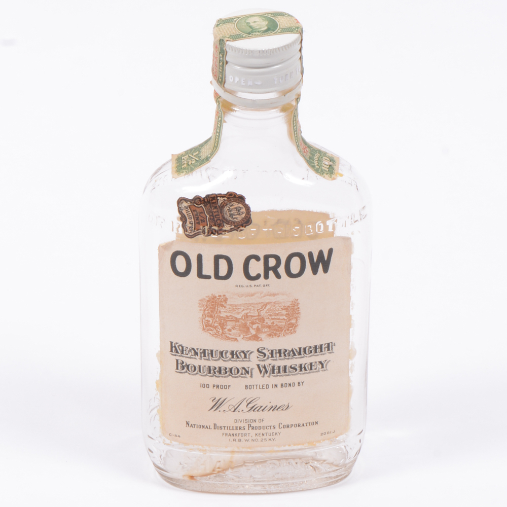 Vintage Old Crow Whiskey Bottles And Logo Figurine