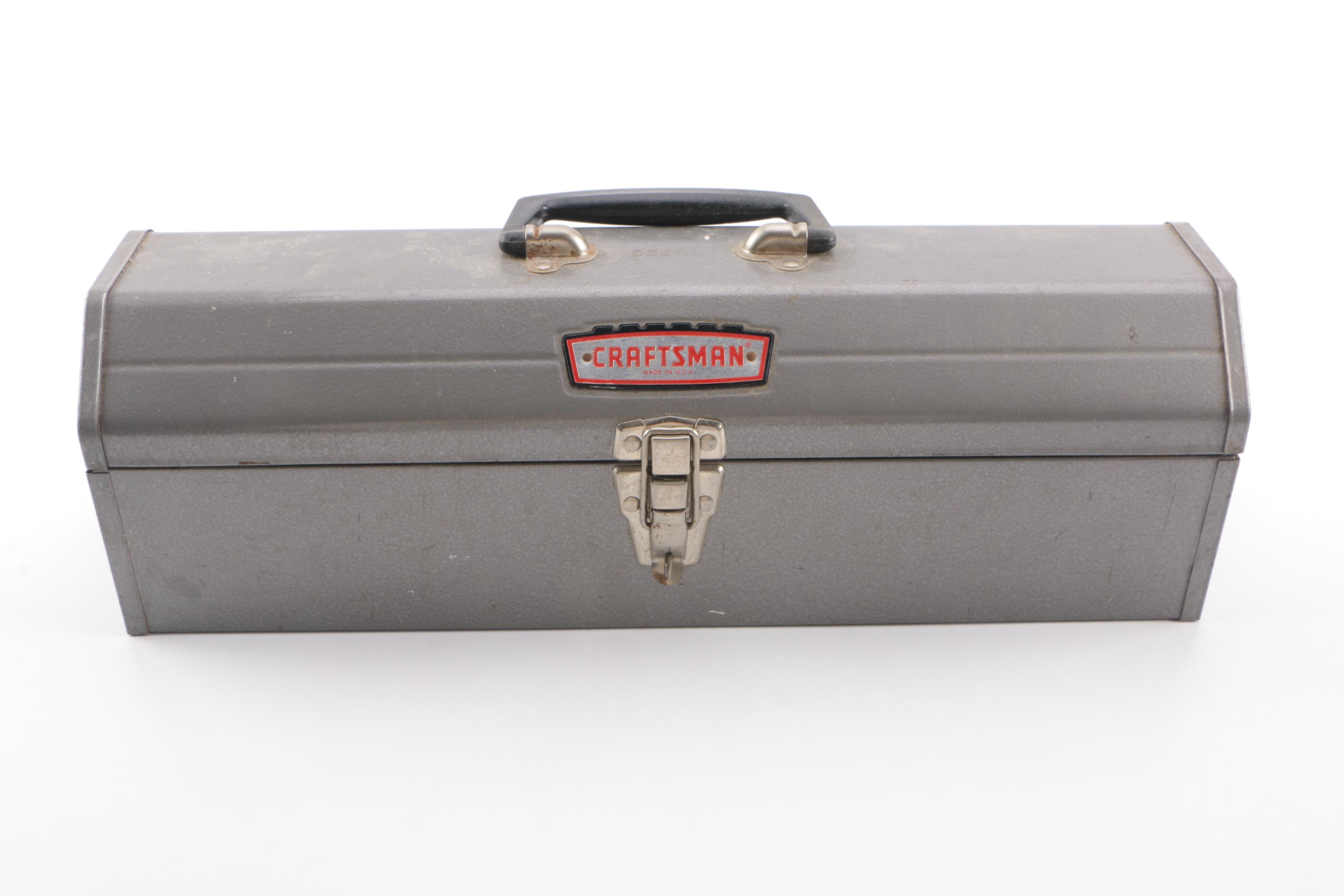 Rectangular Gray Craftsman Tool Box with Tools