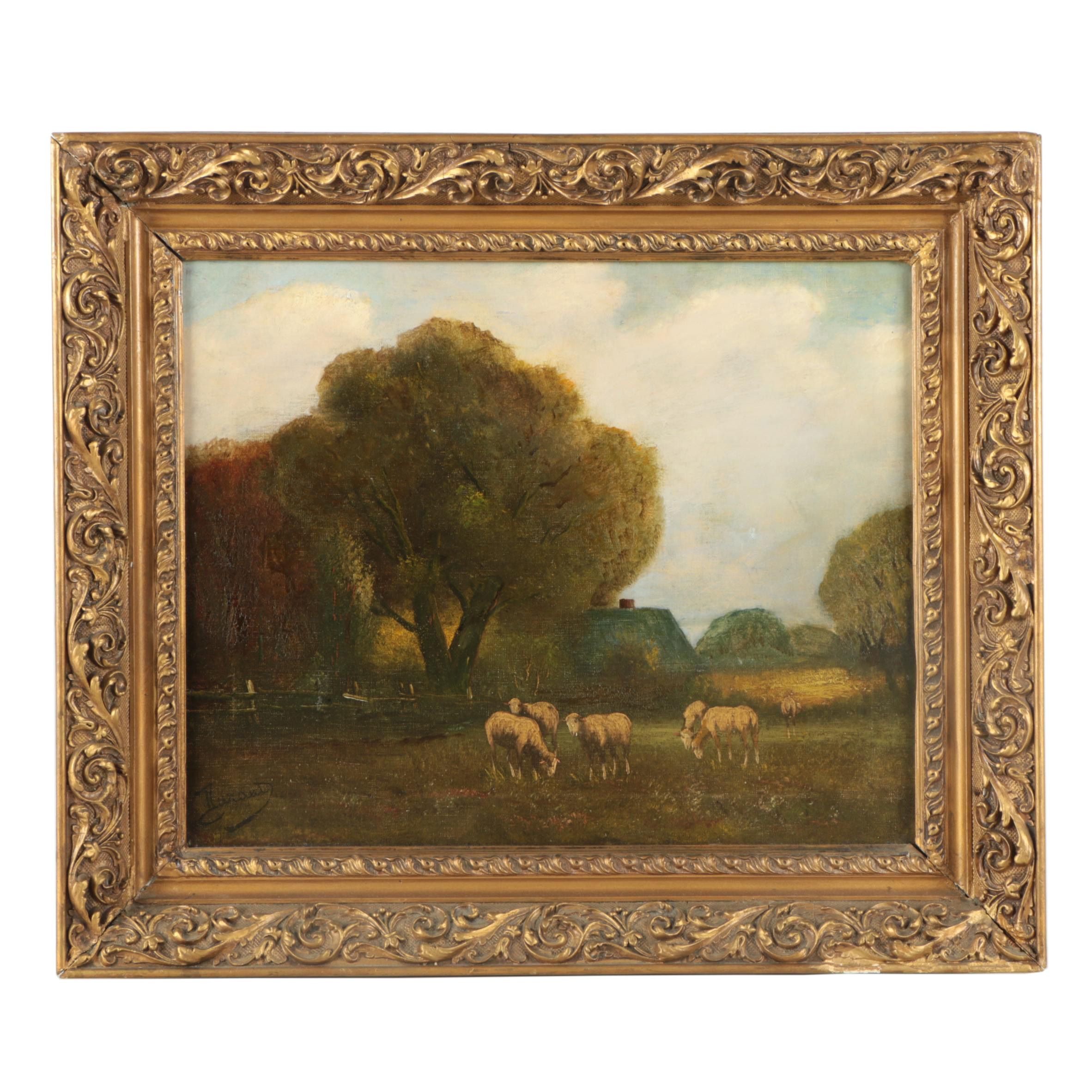 Durant Oil Painting of a Pastoral Landscape