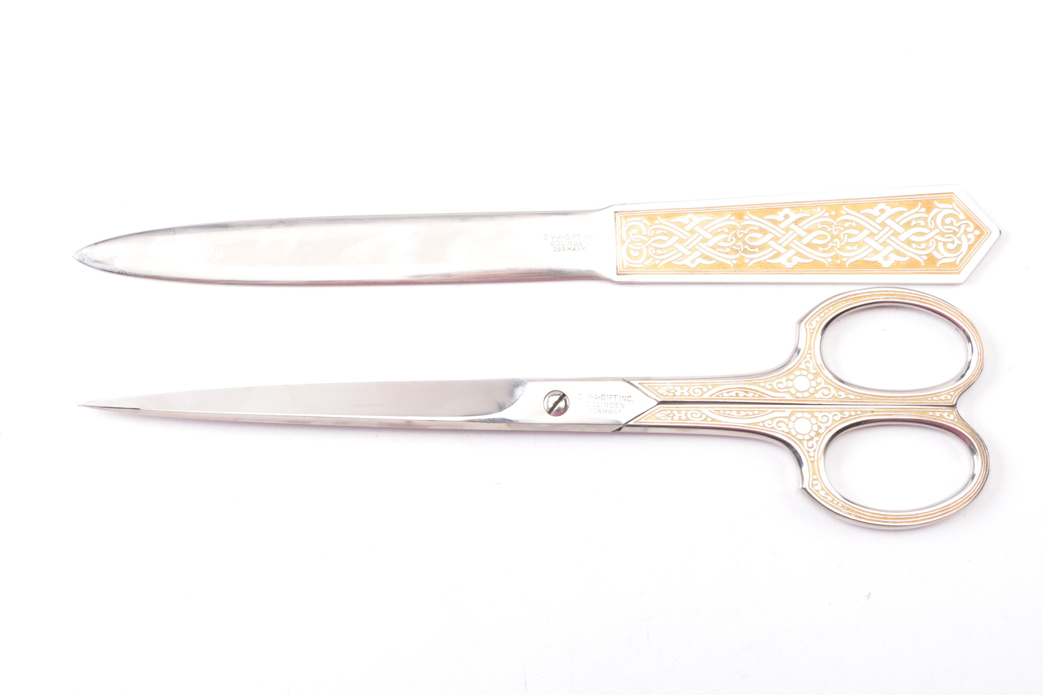 Chased German Scissor and Letter Opener Set