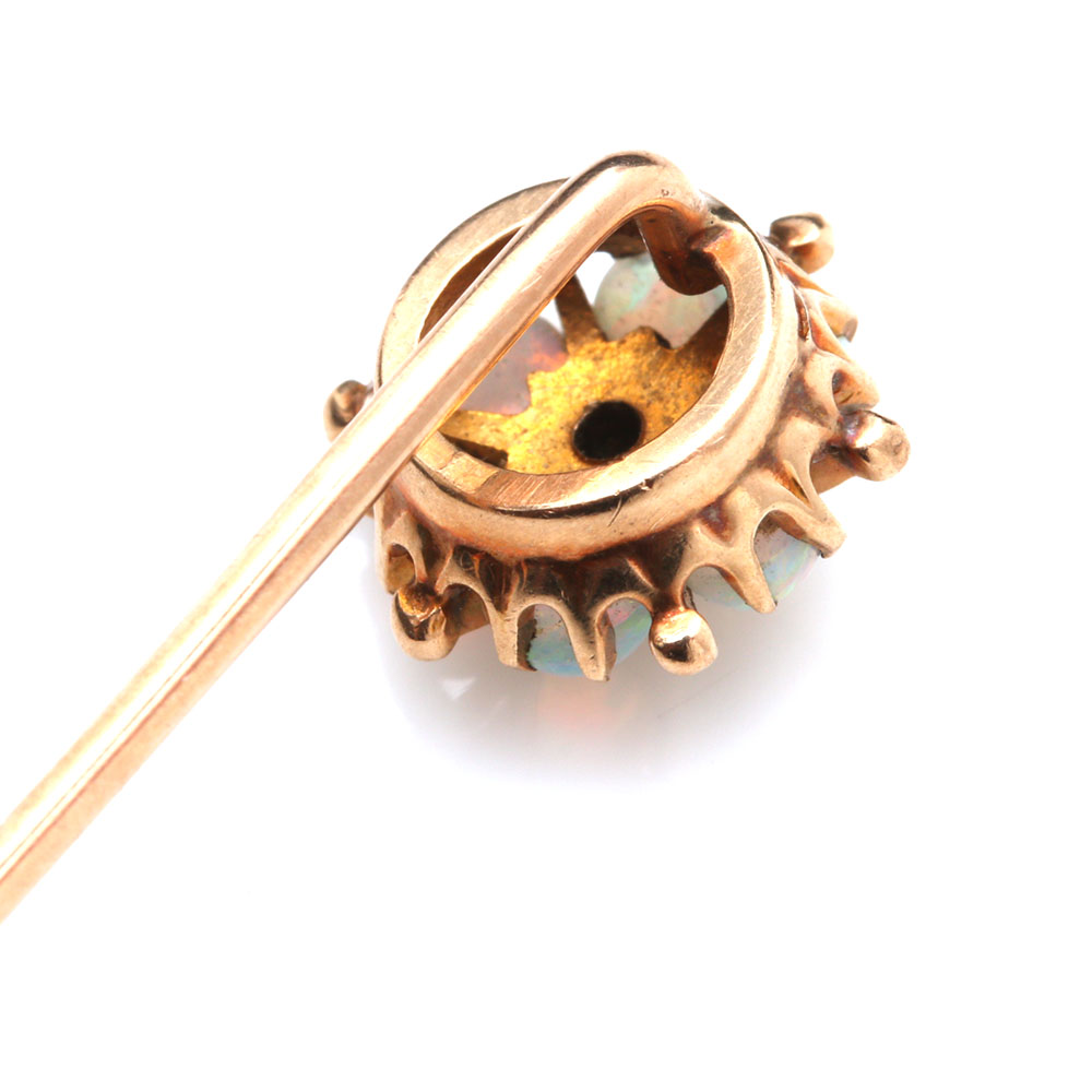Victorian 10K Rose Gold Diamond and Opal Stick Pin
