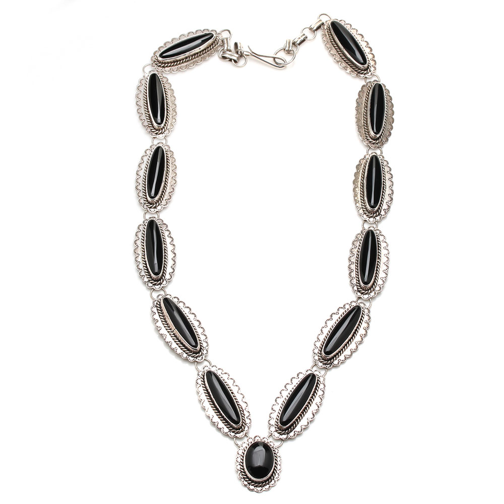 Sara Platero Navajo Diné Sterling Silver Black Onyx Concho Necklace