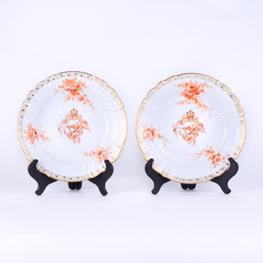 Pair of Kaiser Wilhelm II KPM Berlin Porcelain "Neuozier" Service Dinner Plates