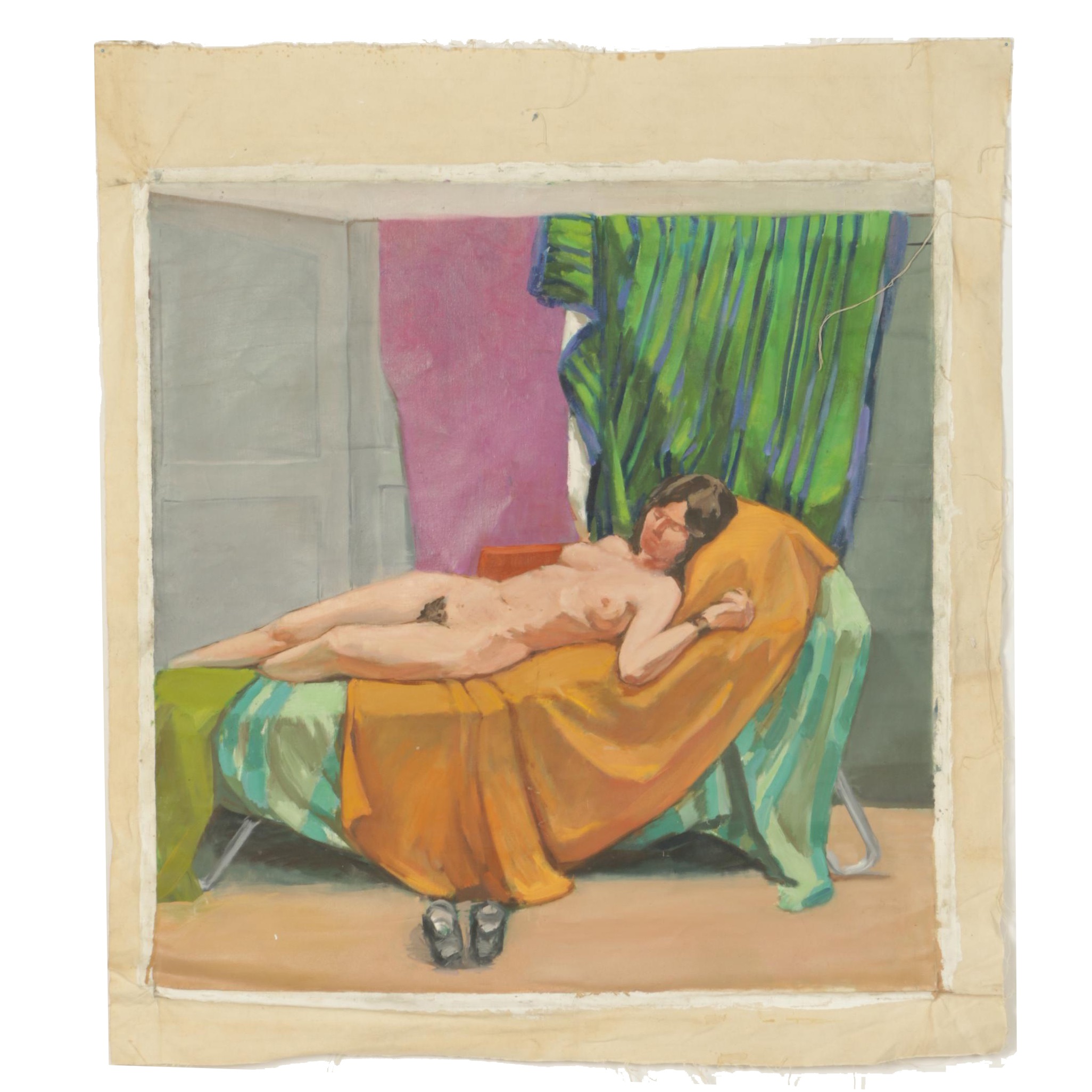 Oil Painting on Unstretched Canvas of Reclining Female Nude