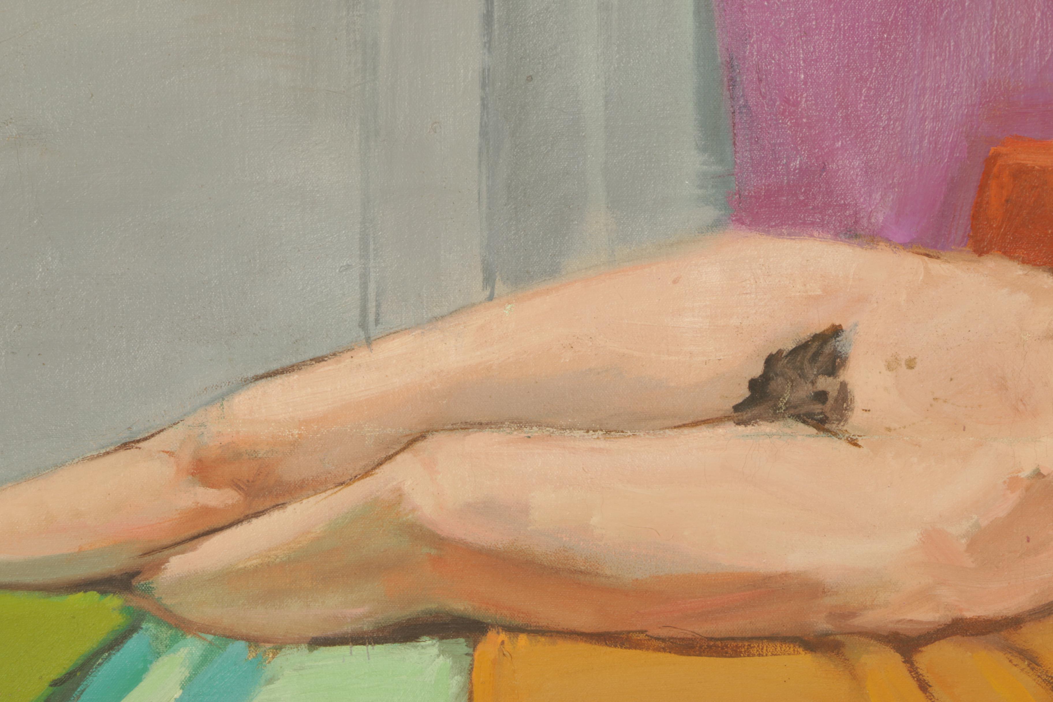 Oil Painting on Unstretched Canvas of Reclining Female Nude