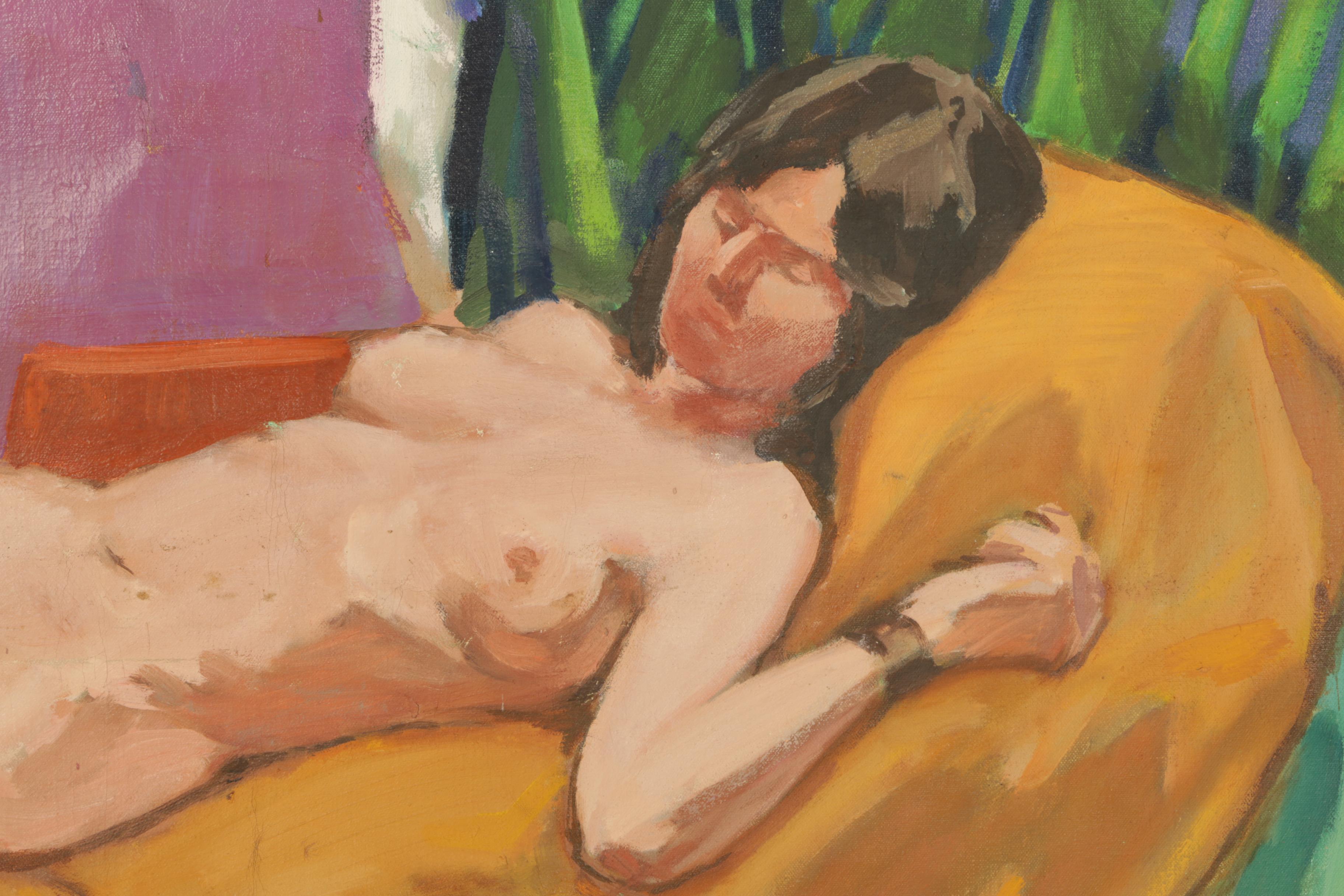 Oil Painting on Unstretched Canvas of Reclining Female Nude