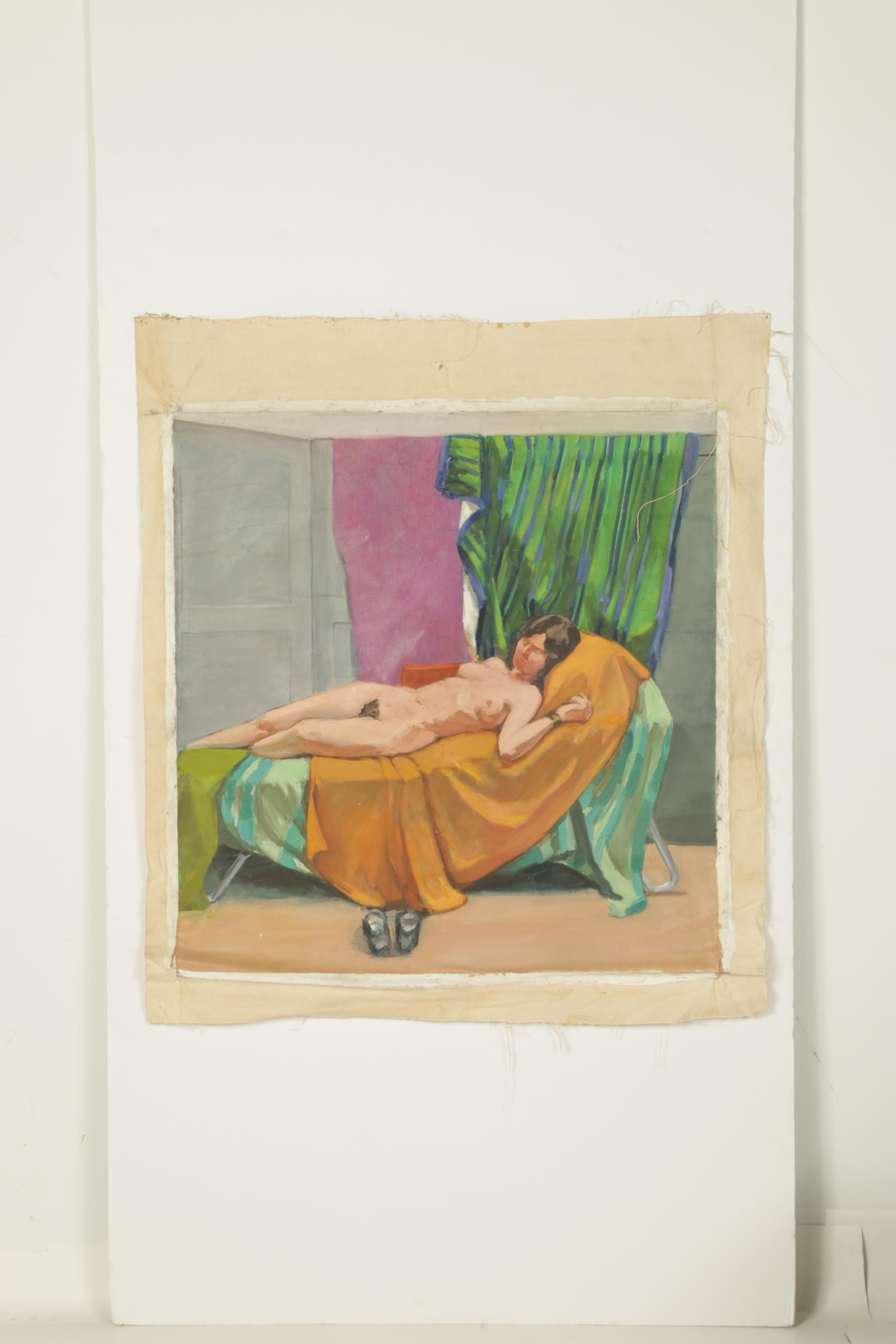 Oil Painting on Unstretched Canvas of Reclining Female Nude