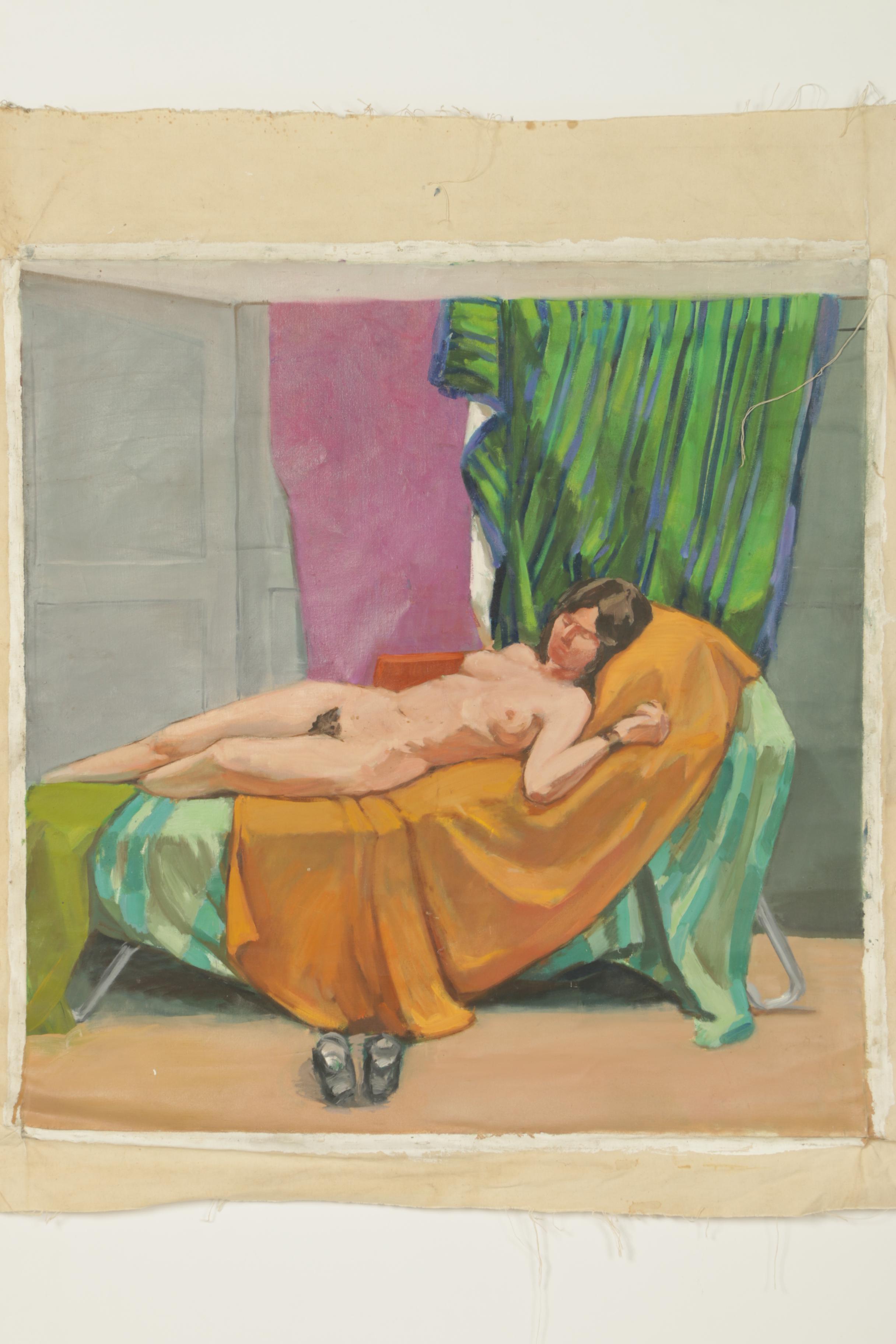 Oil Painting on Unstretched Canvas of Reclining Female Nude