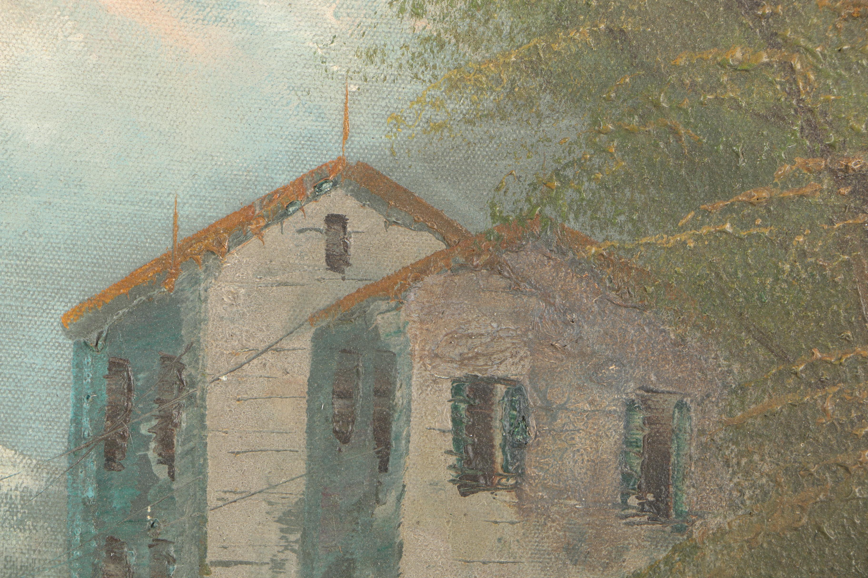 Neumann Mid-Century Oil Painting on Canvas of European Street Scene