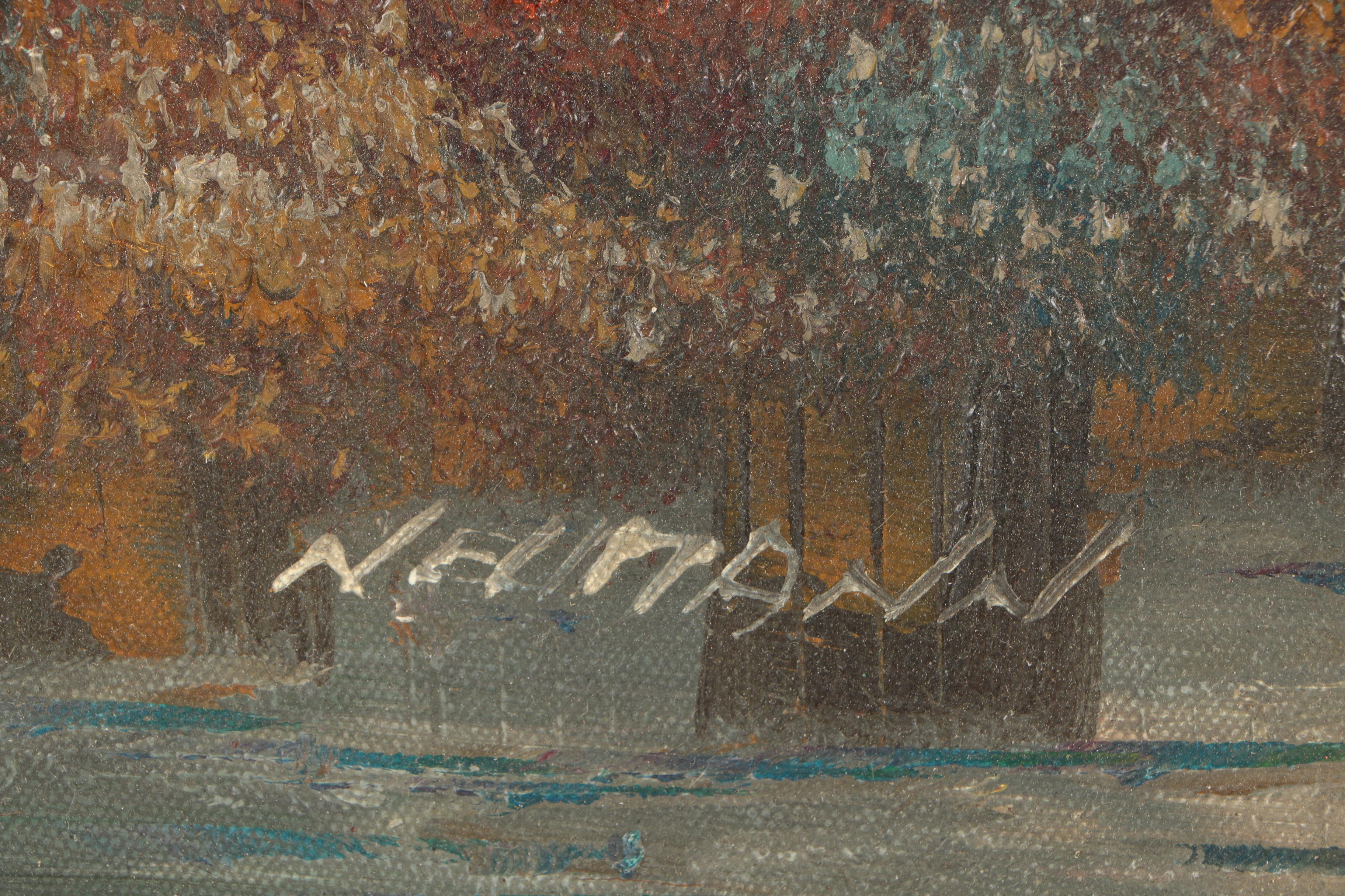 Neumann Mid-Century Oil Painting on Canvas of European Street Scene