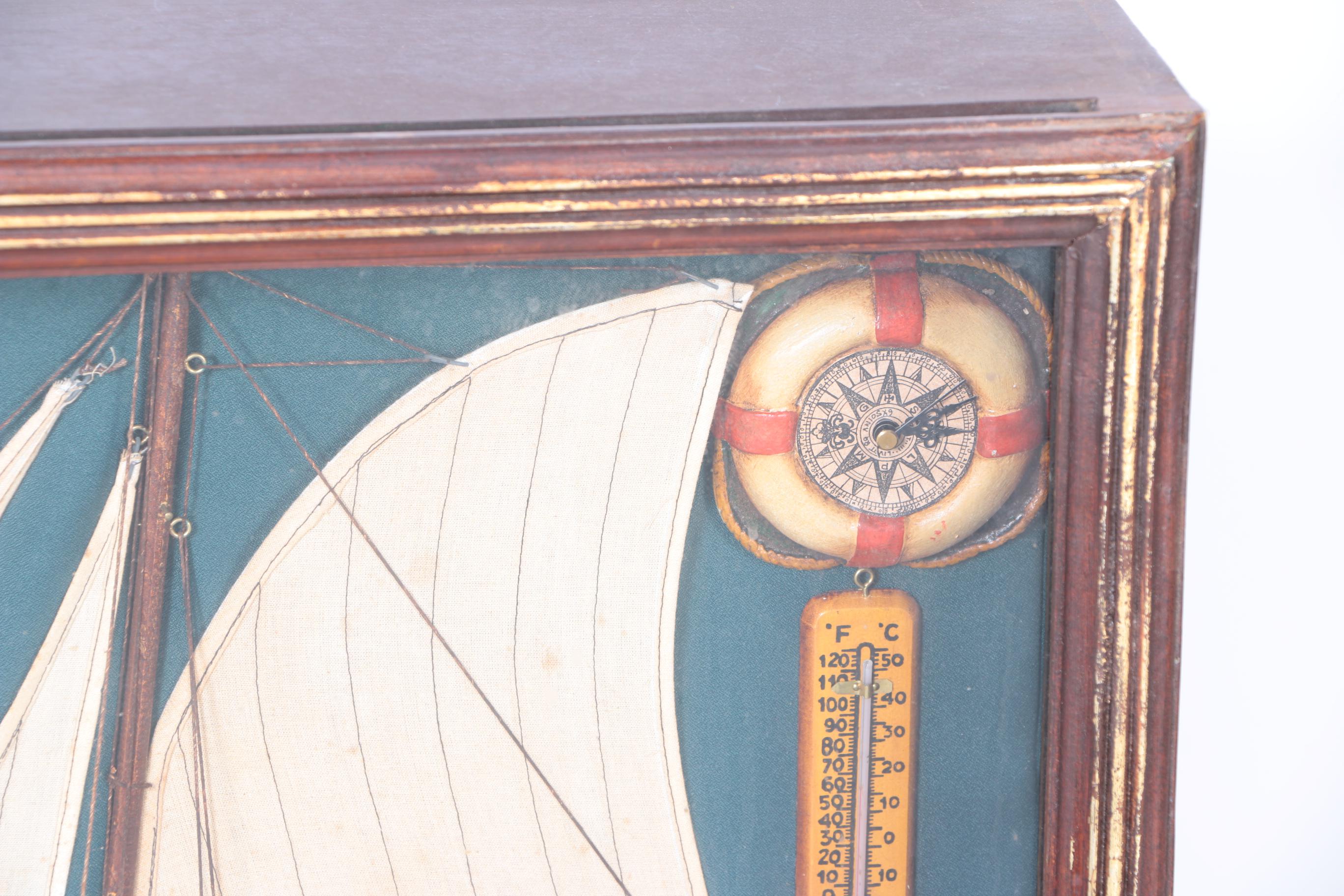 Wooden Ship Clock and Thermometer Display