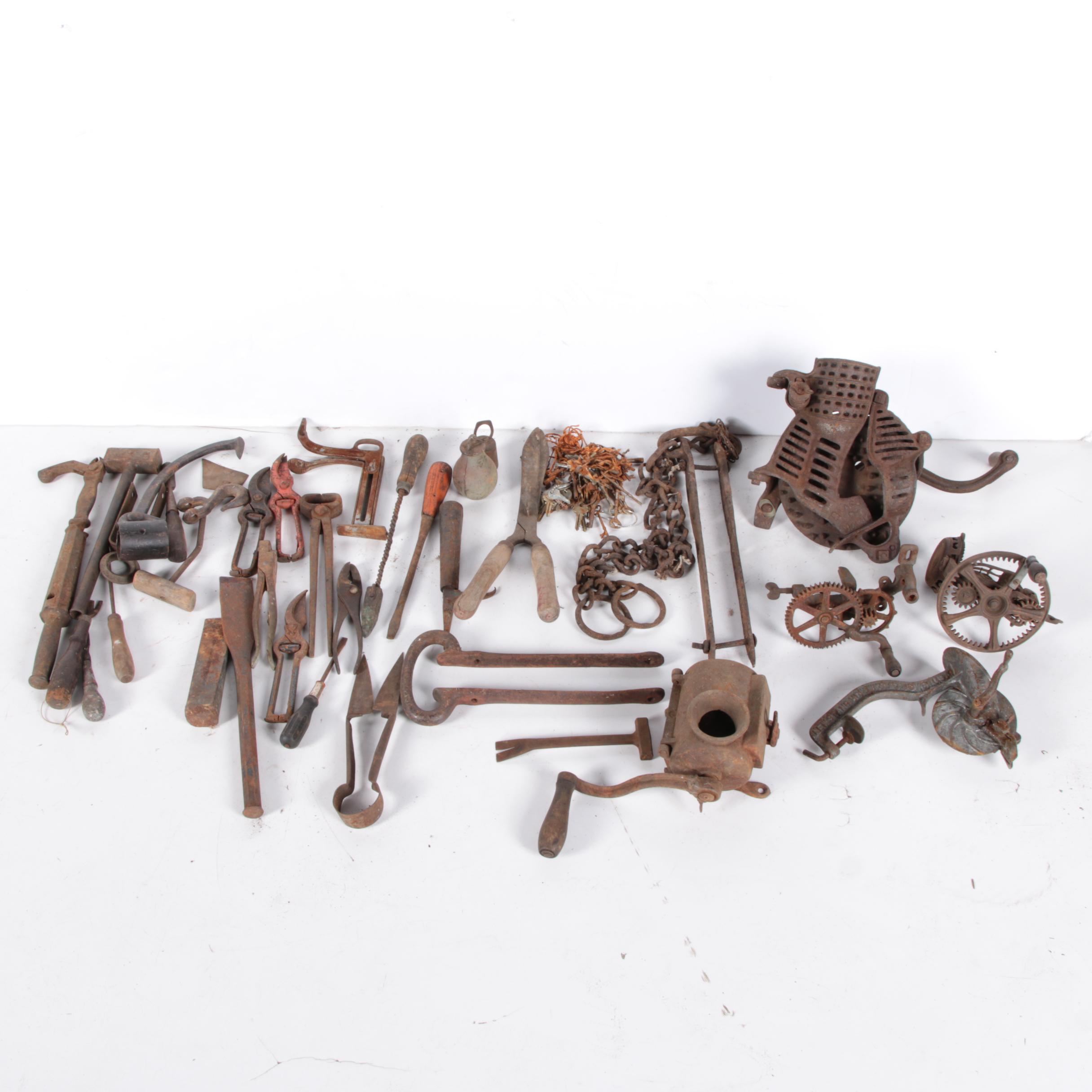 Assorted Metal Tools and Equipment