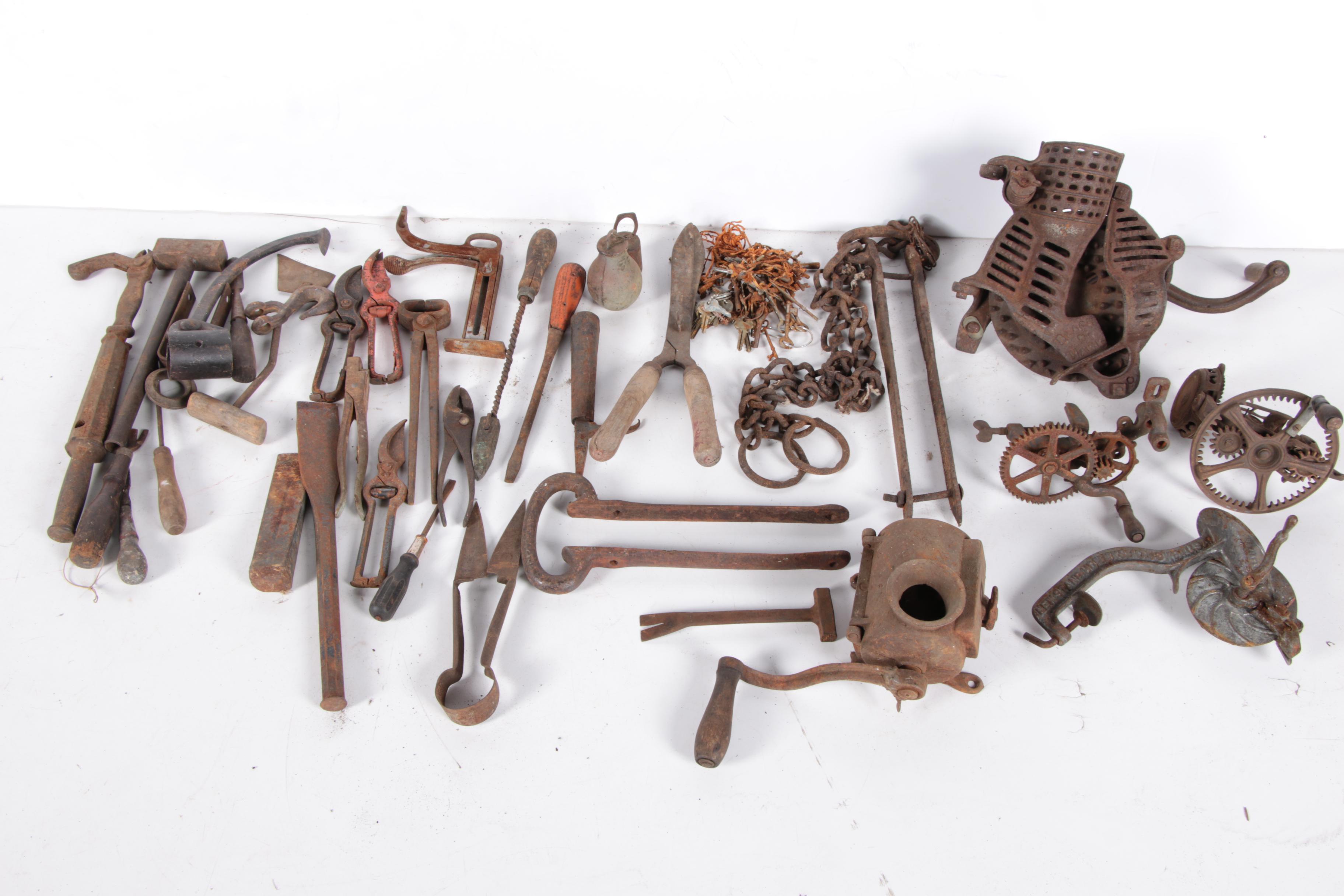 Assorted Metal Tools and Equipment