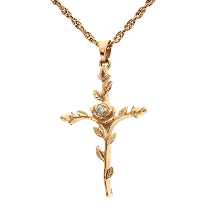 James Avery 14K Yellow Gold Rose Cross Pendant Necklace EBTH