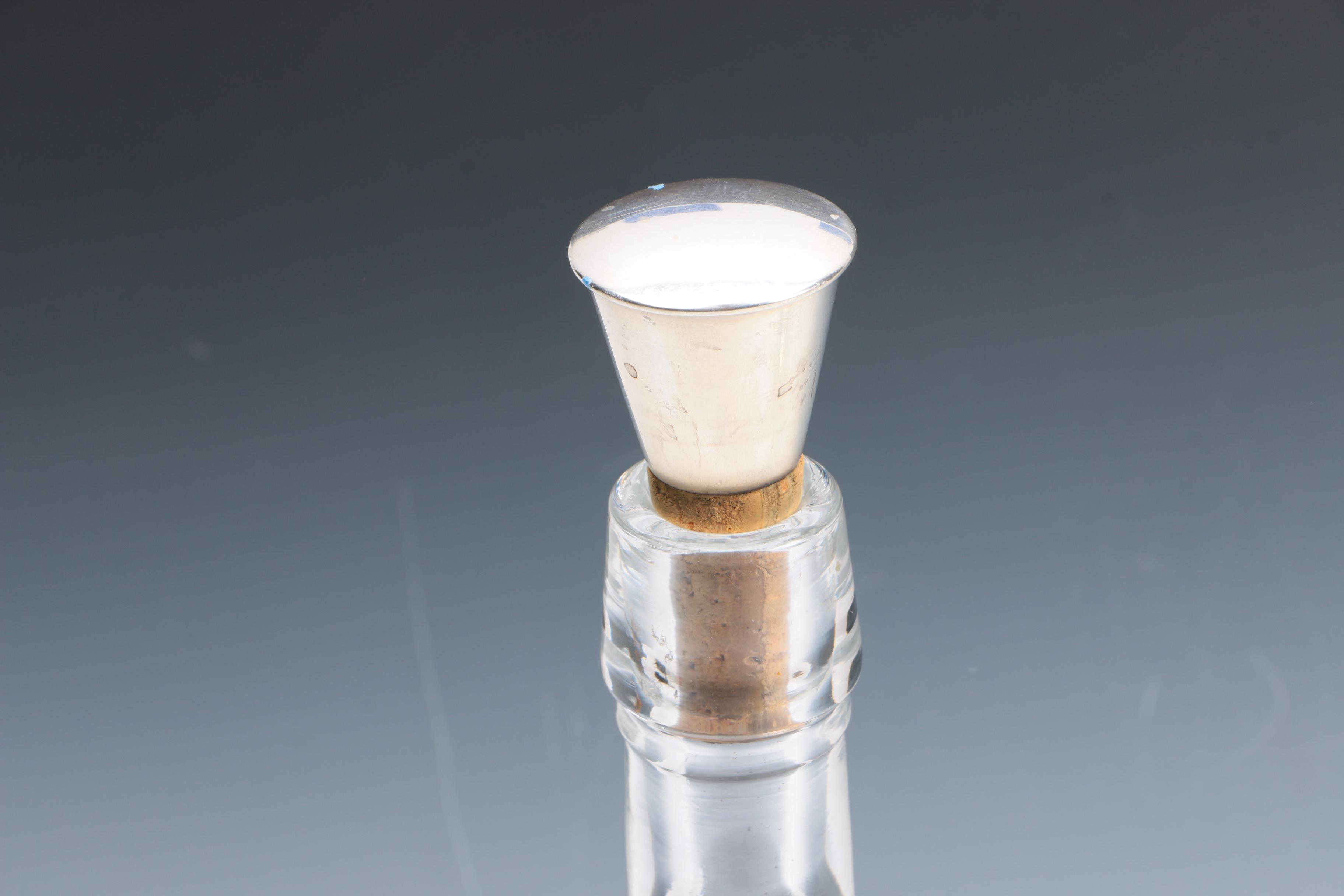 Etched Glass Decanters with Sterling Stoppers