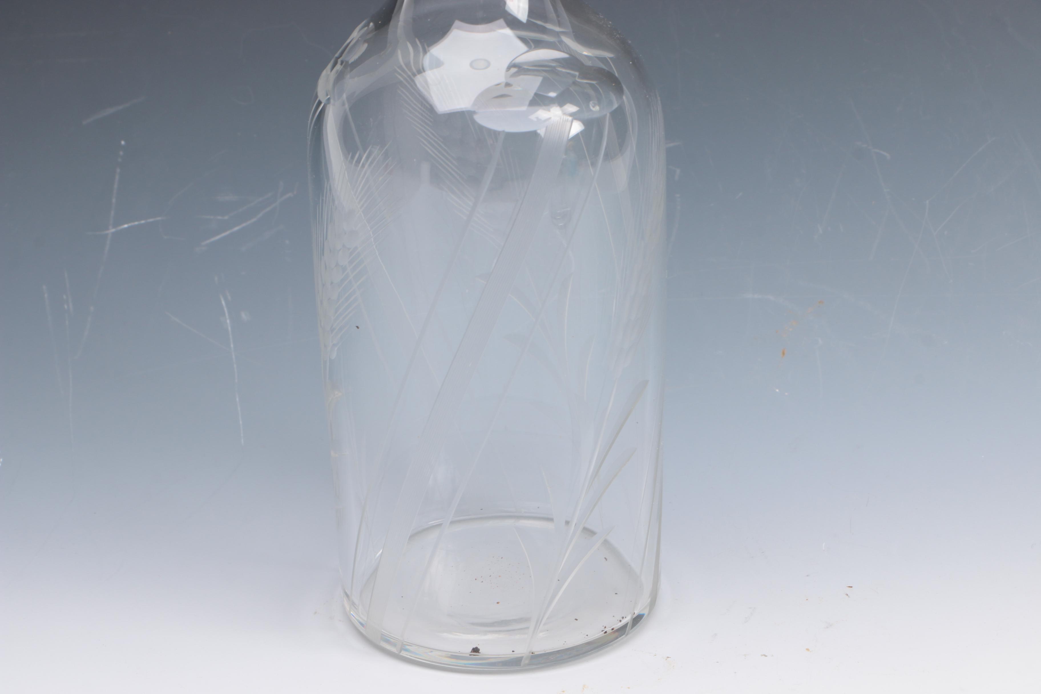 Etched Glass Decanters with Sterling Stoppers