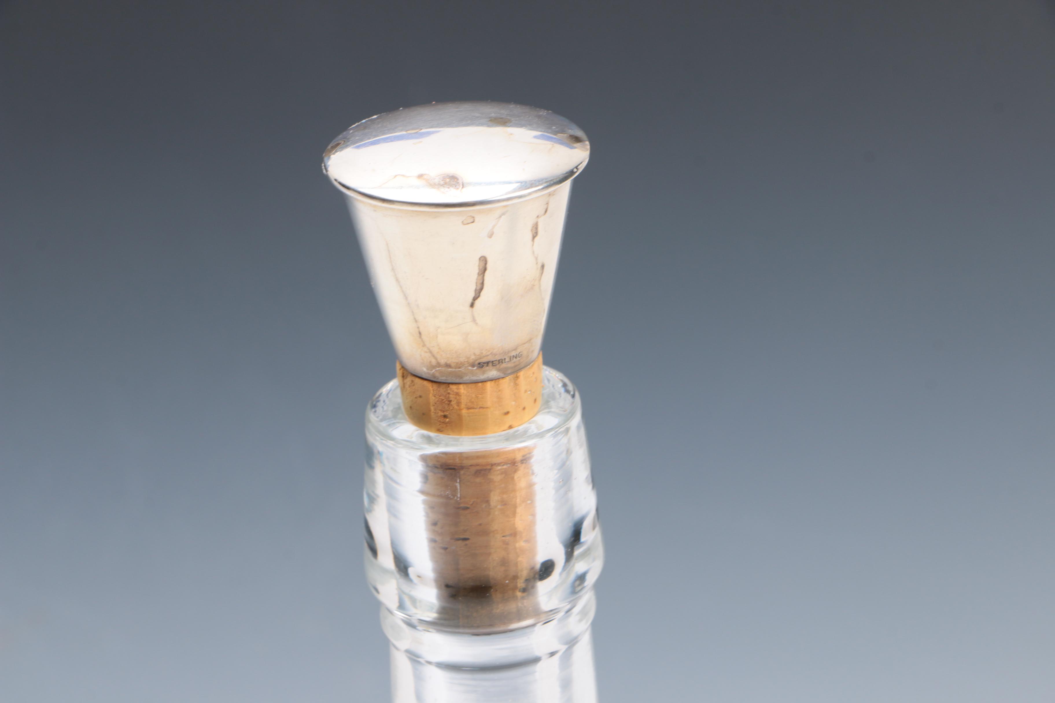 Etched Glass Decanters with Sterling Stoppers