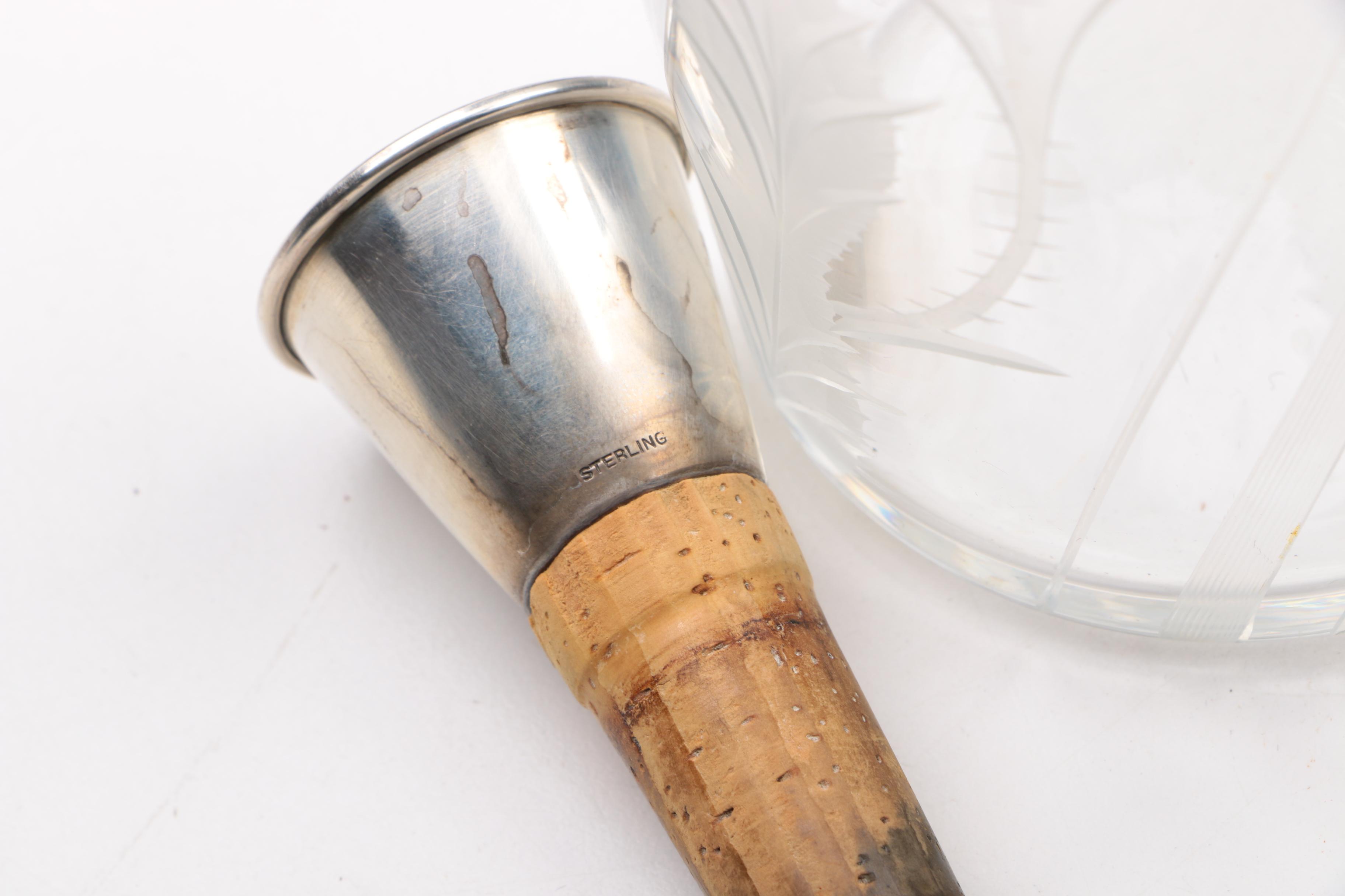 Etched Glass Decanters with Sterling Stoppers