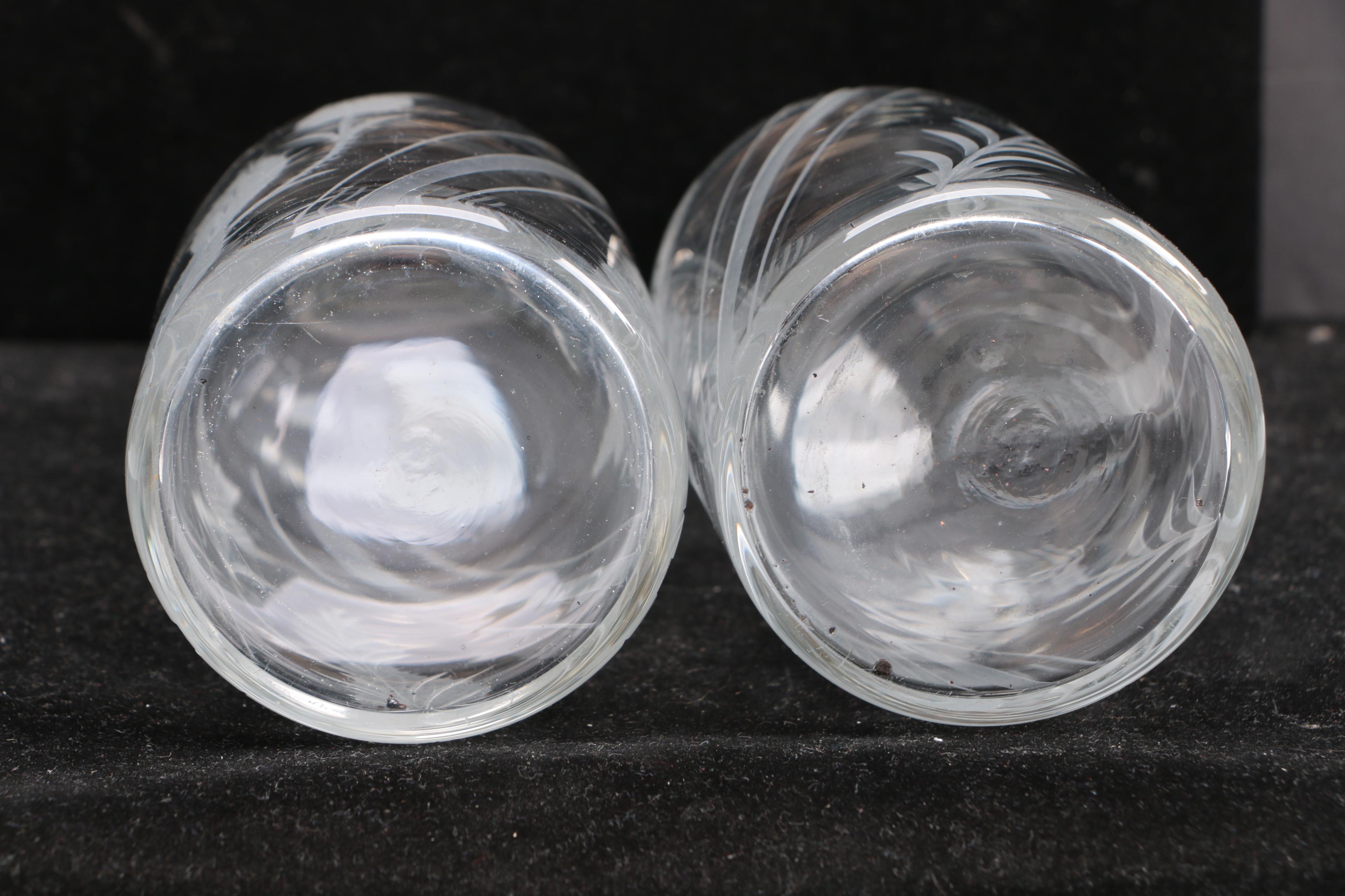 Etched Glass Decanters with Sterling Stoppers