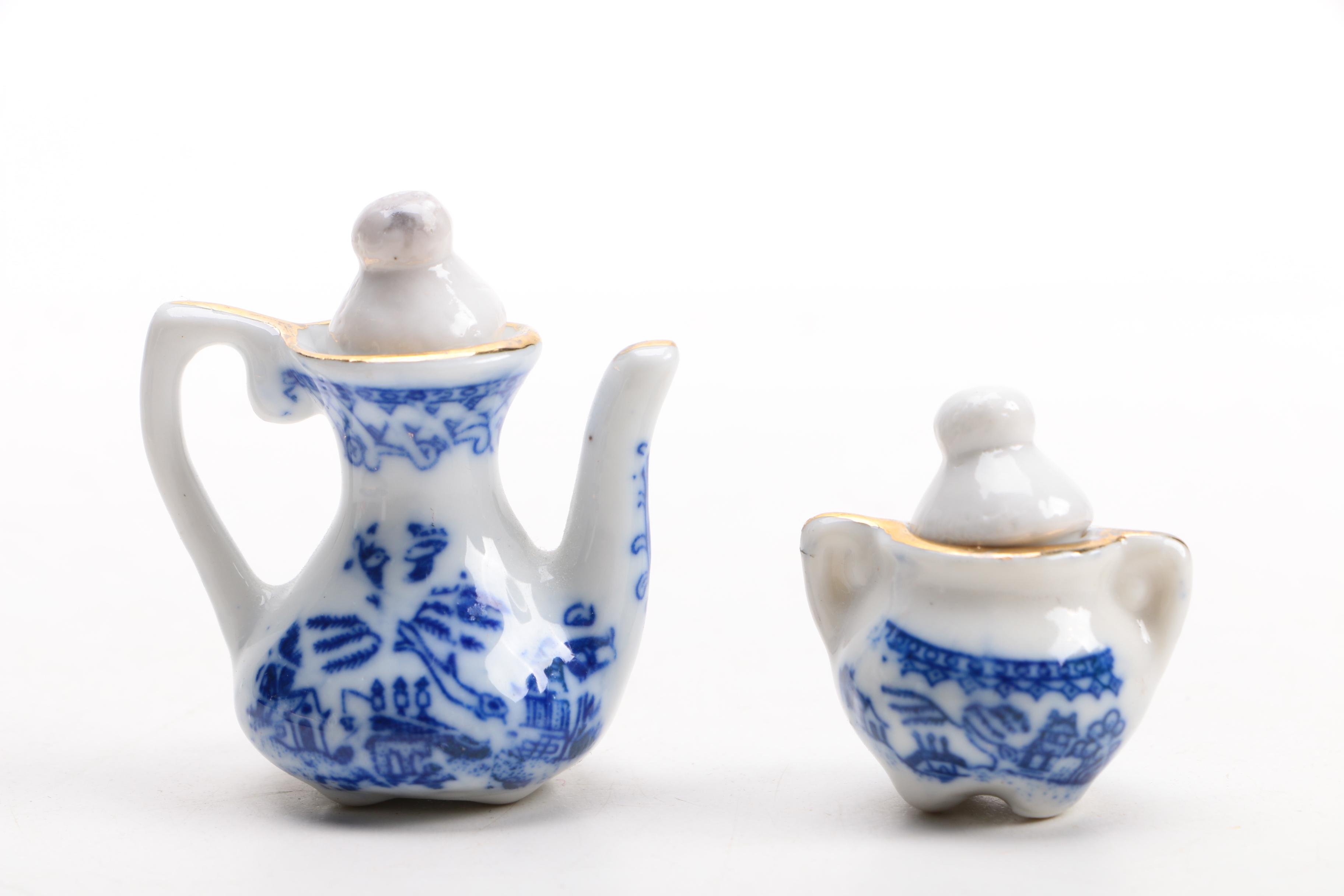 Miniature Blue and White Porcelain Tea Set