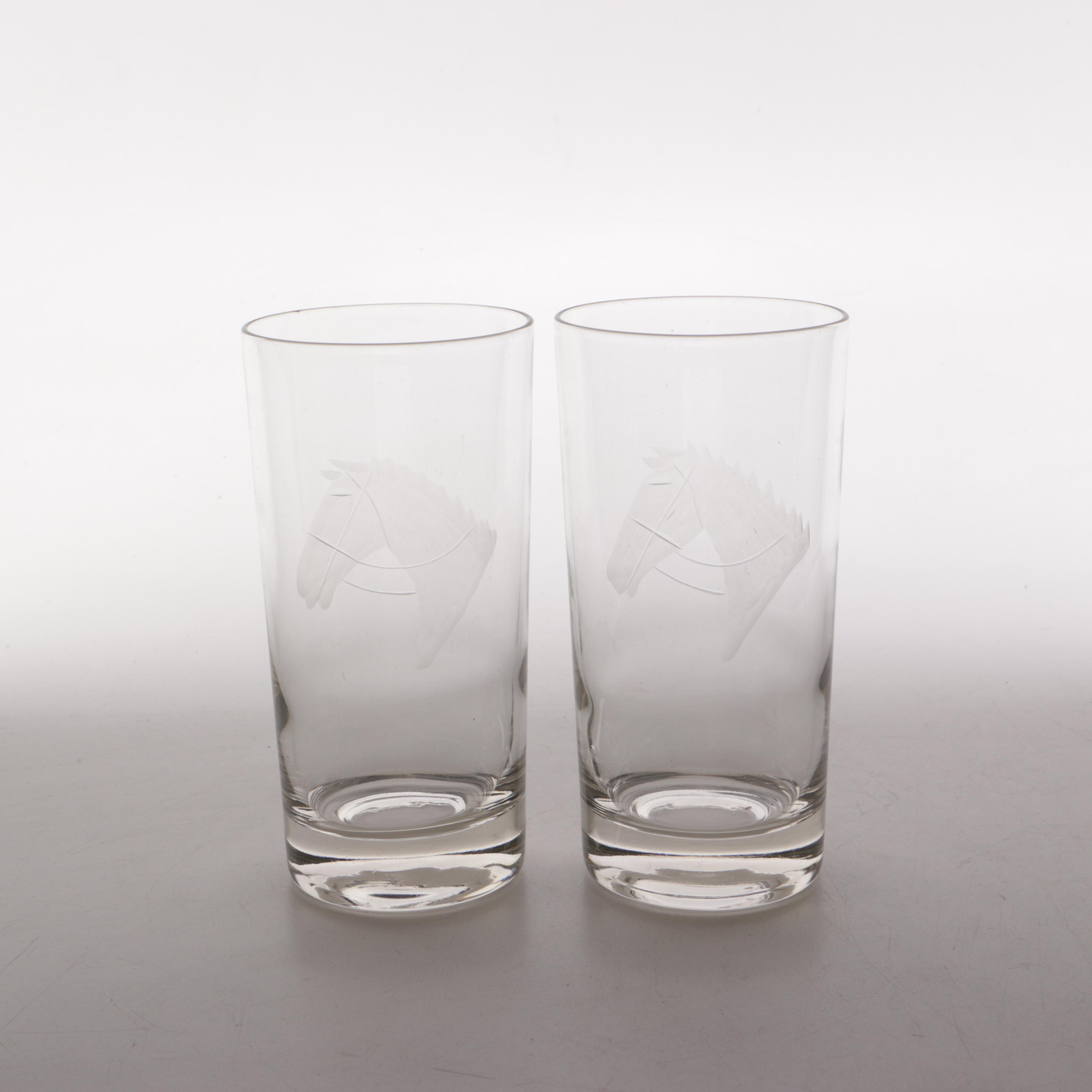 Highball Glasses with Frosted Horse Head