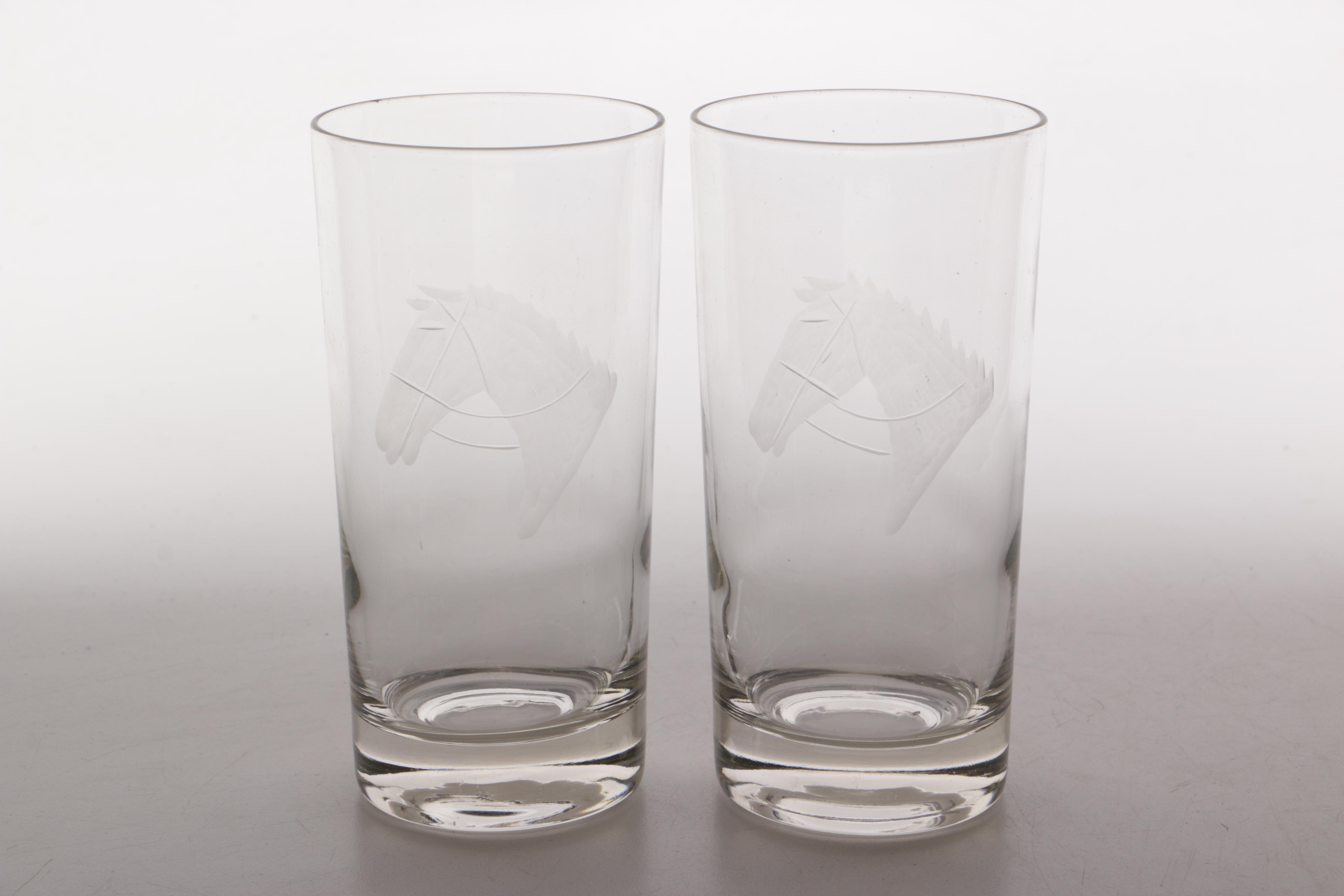 Highball Glasses with Frosted Horse Head