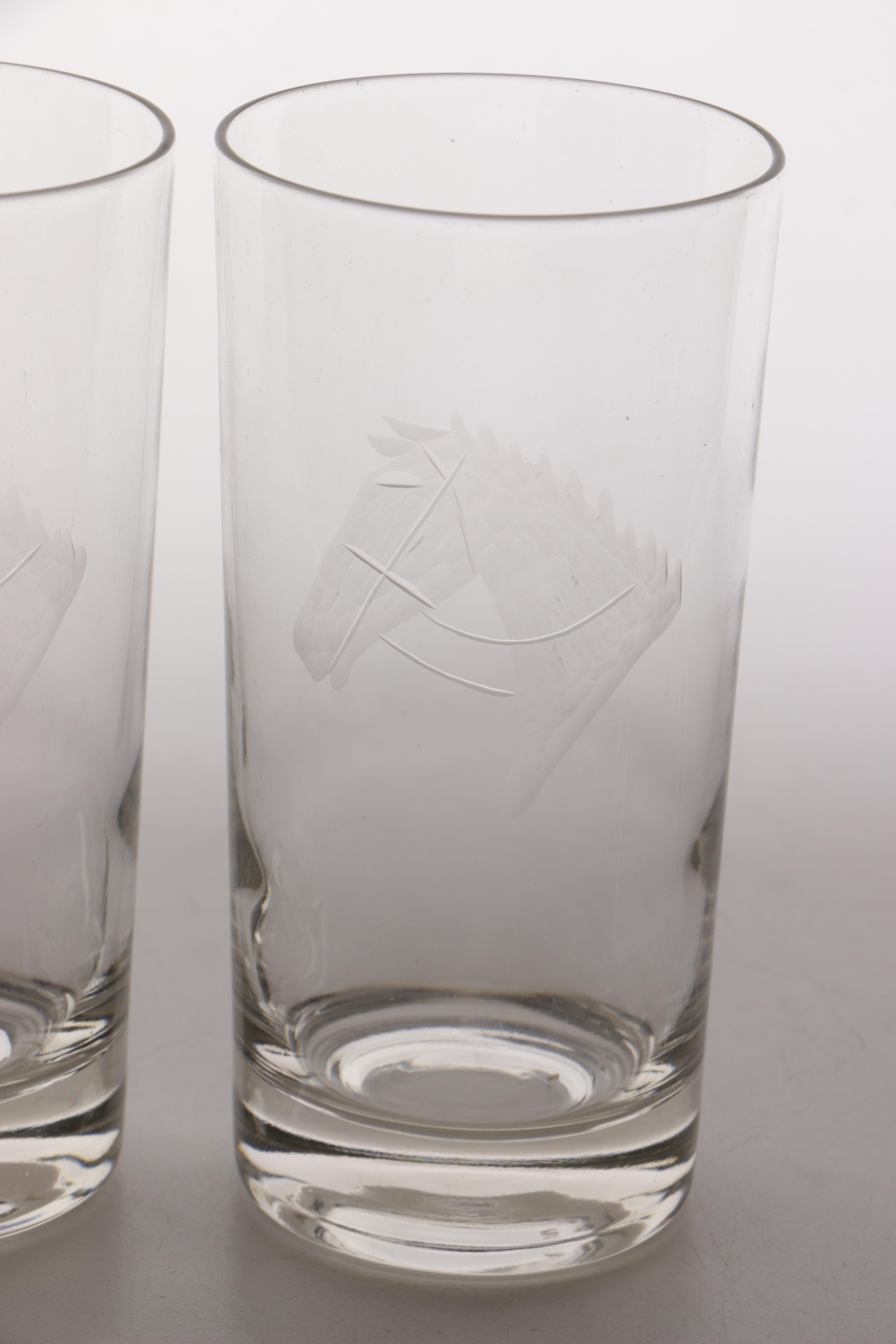 Highball Glasses with Frosted Horse Head