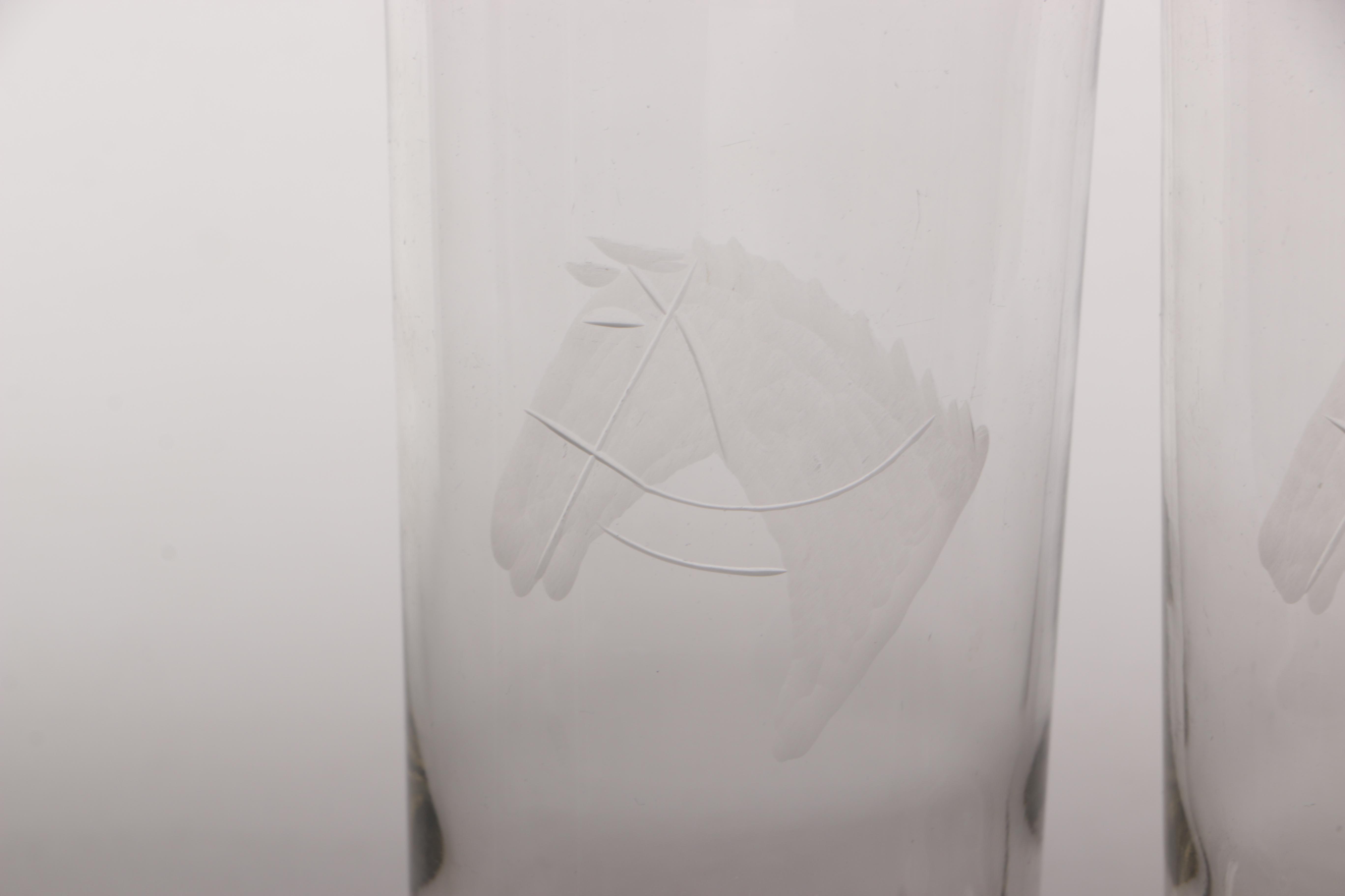 Highball Glasses with Frosted Horse Head